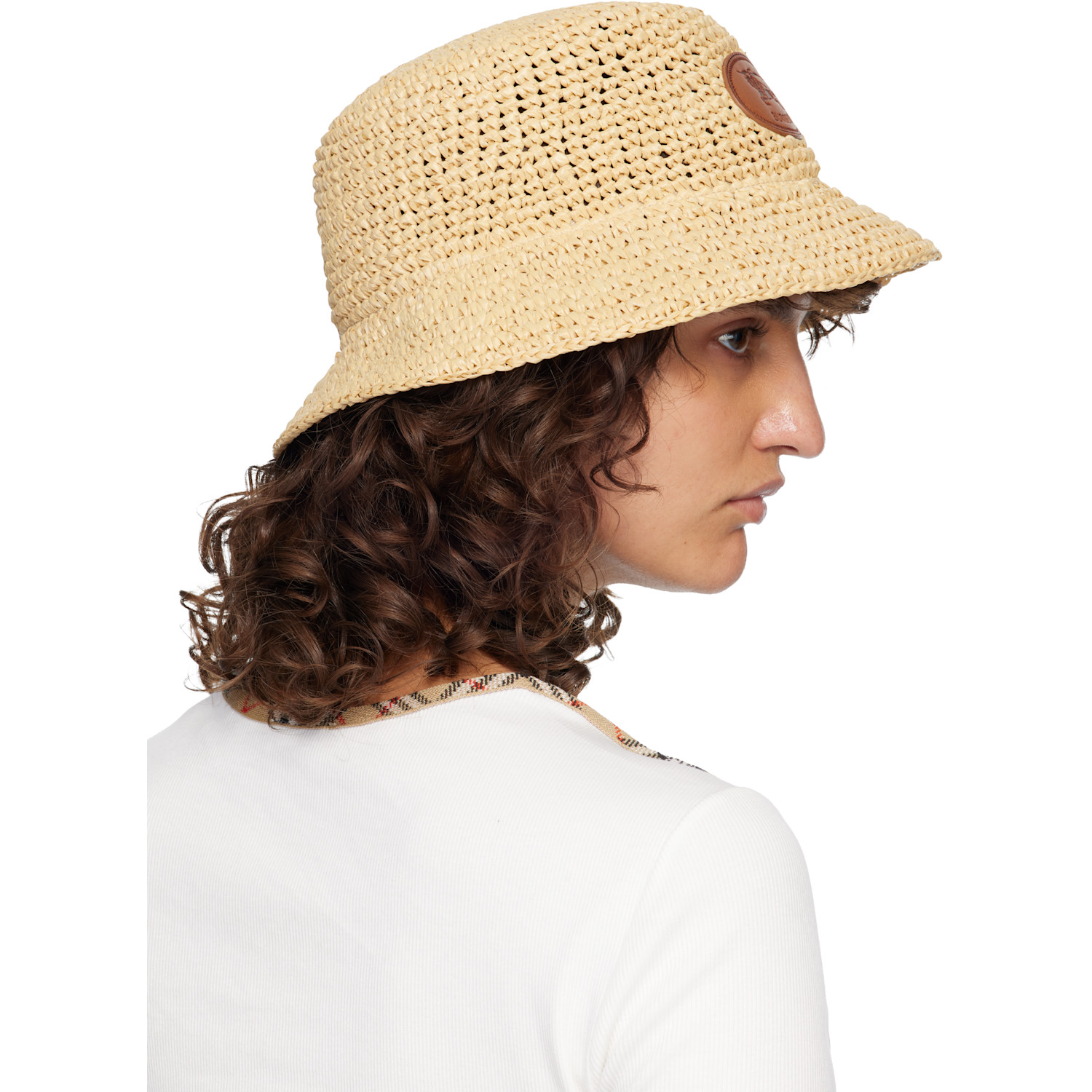  Burberry Beige Knight Stamp Raffia-effect Bucket Hat 