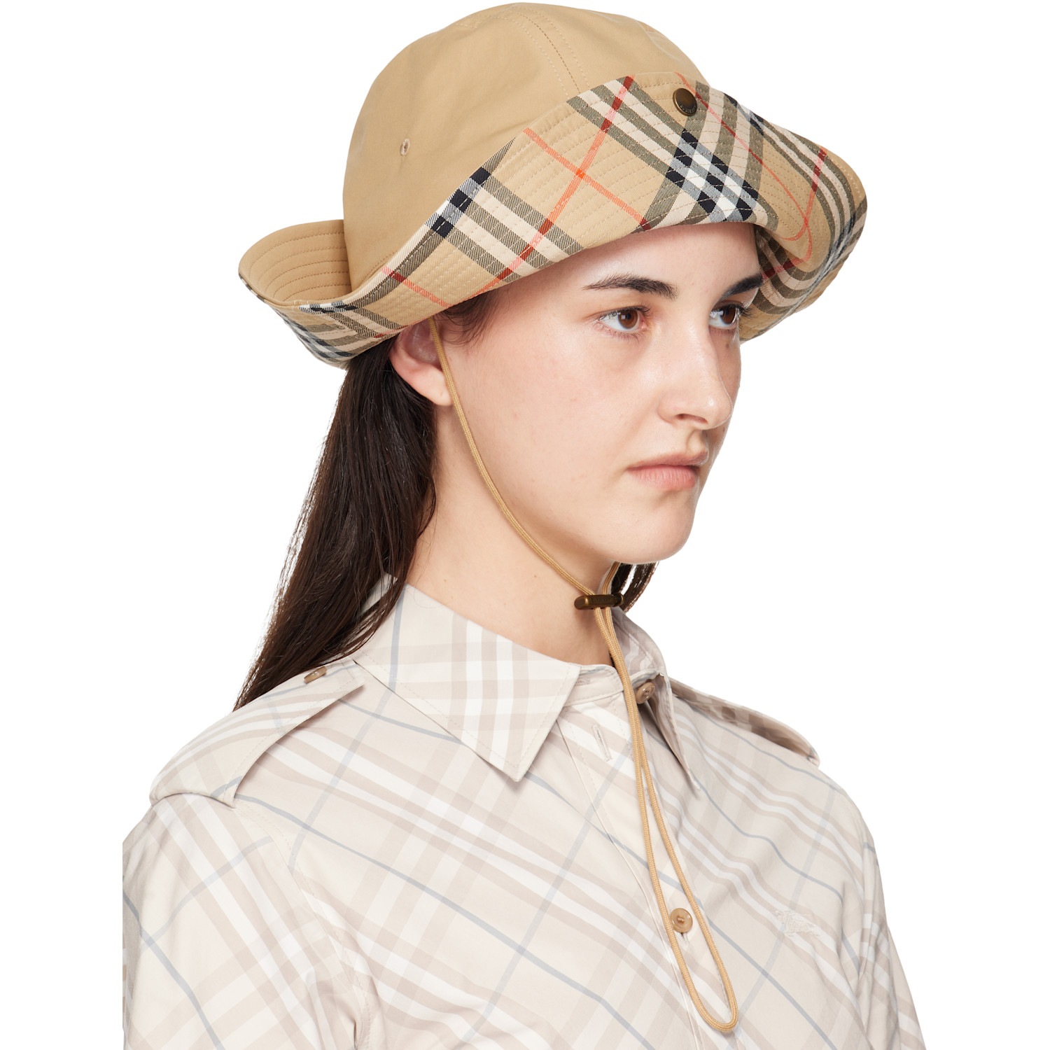  Burberry Beige Check Brim Gabardine Hat 