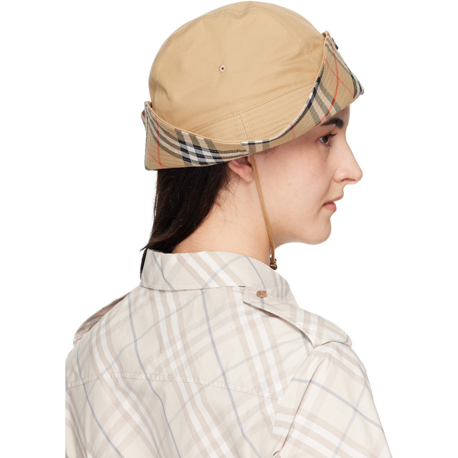  Burberry Beige Check Brim Gabardine Hat 