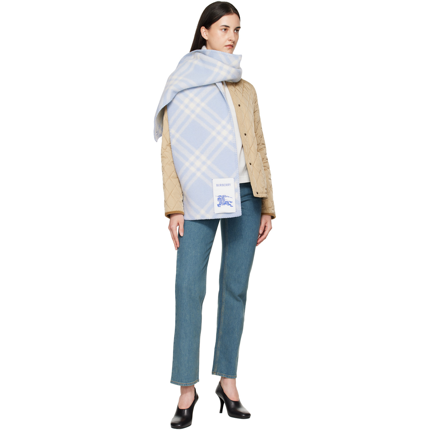  Burberry Blue Check Wool Scarf 