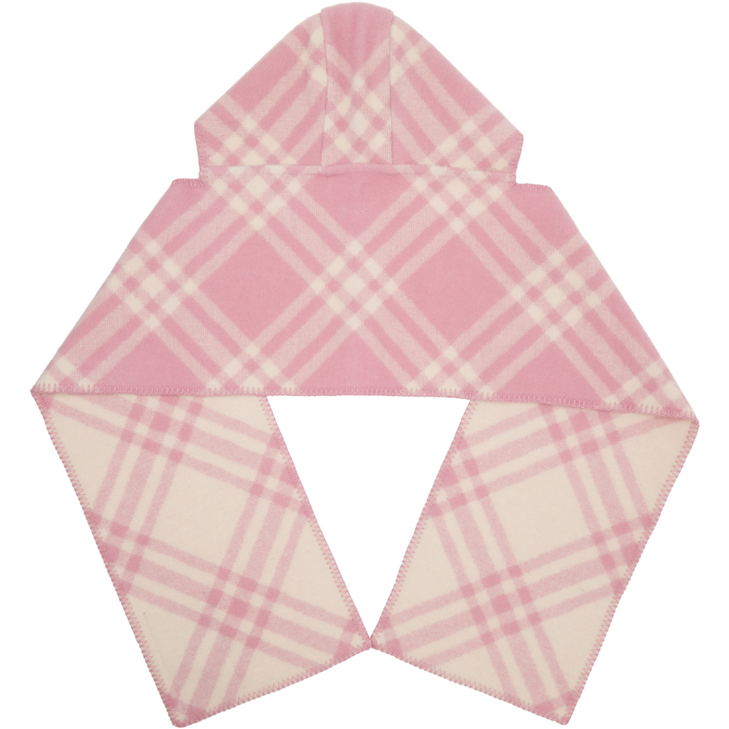  Burberry Pink Check Wool Hooded Scarf 