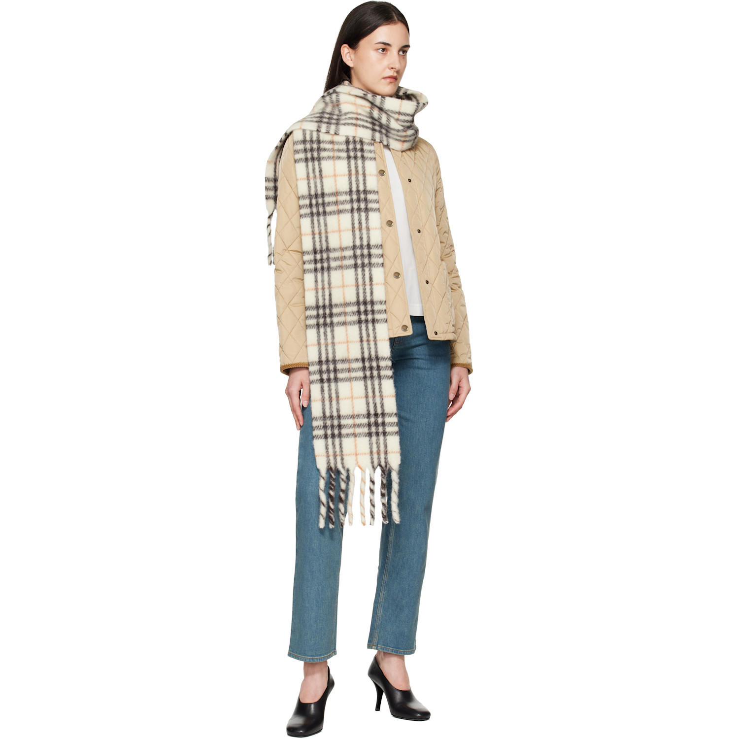  Burberry White & Black Small Check Scarf 