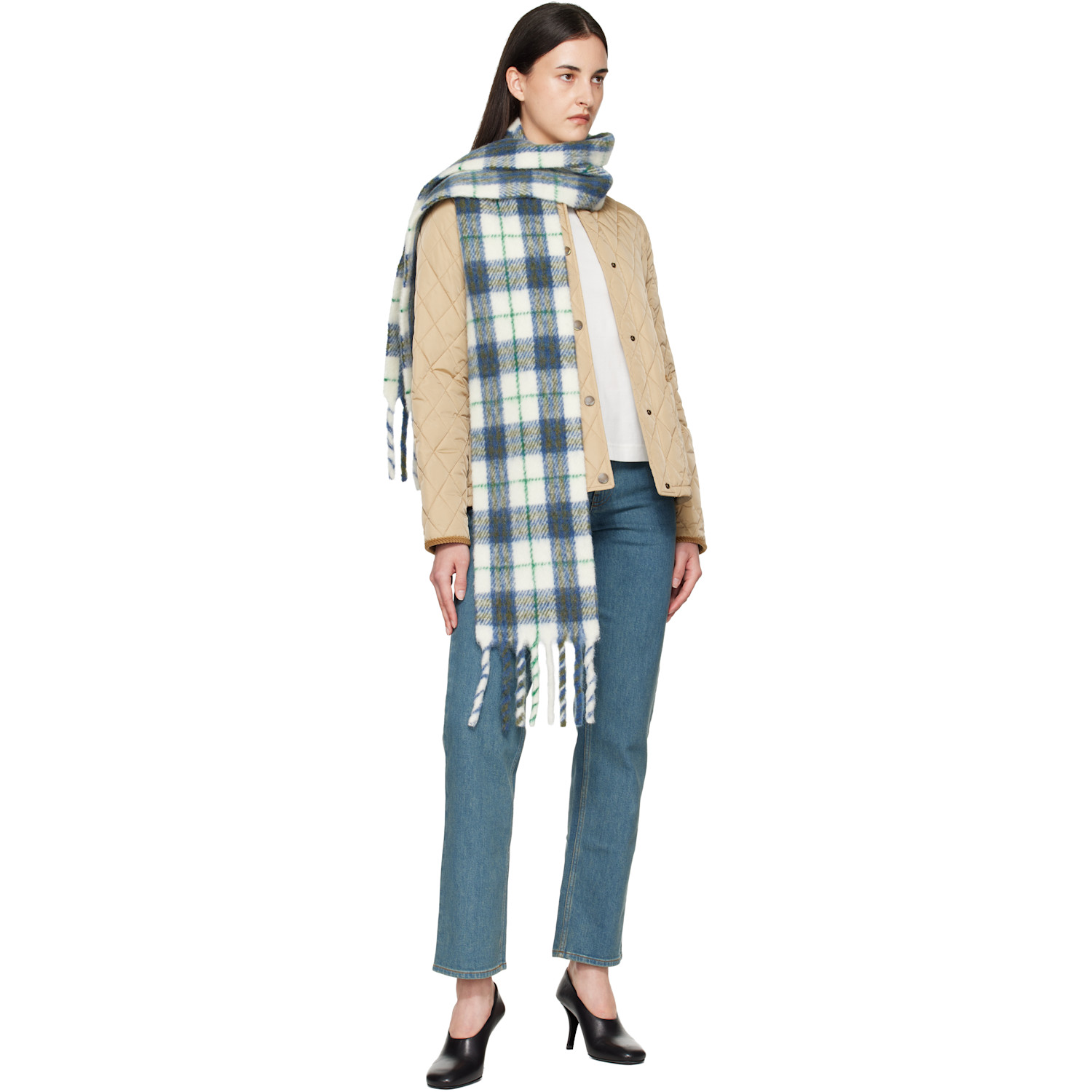  Burberry Navy & White Small Check Scarf 