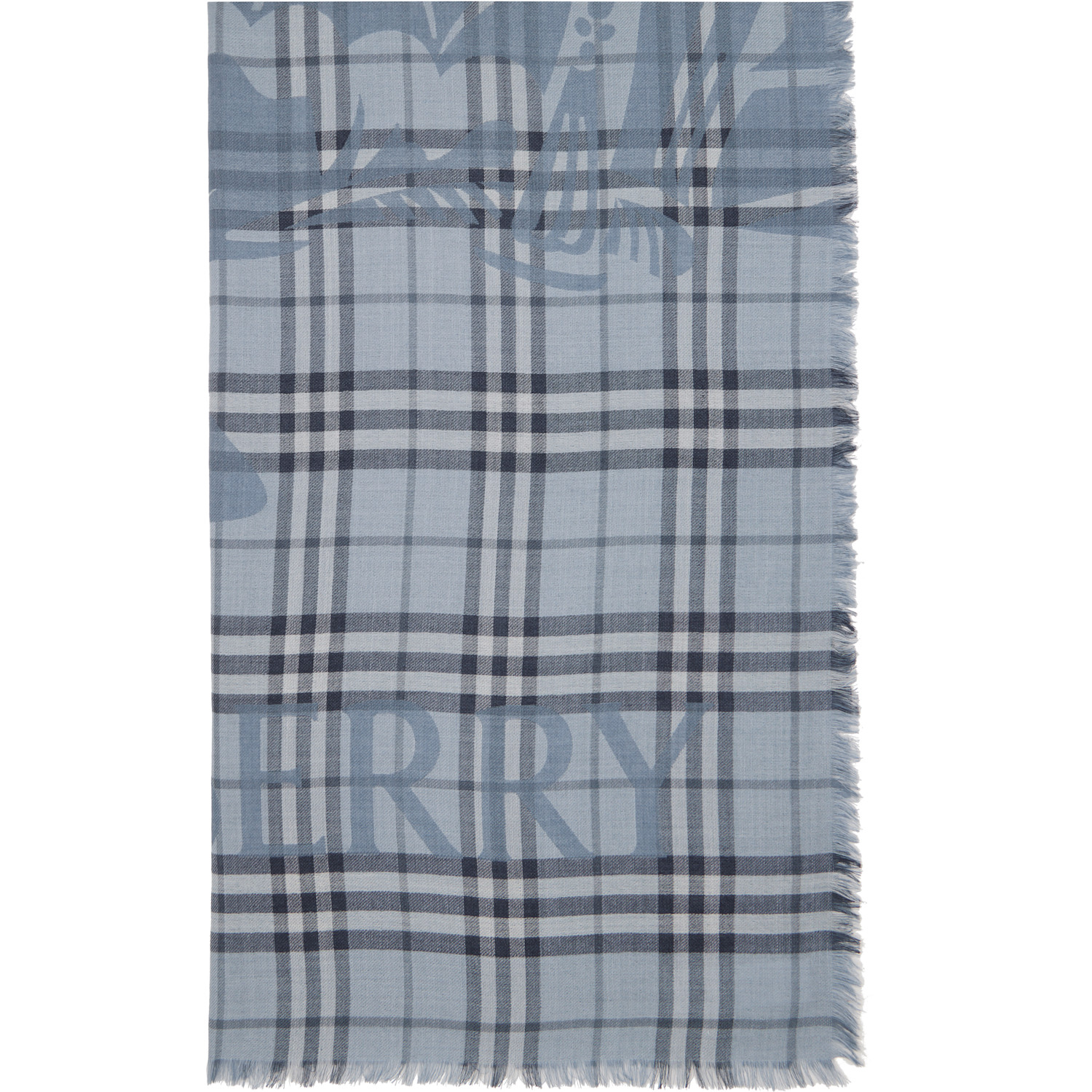 Burberry Blue Wide Knight Check Wool Silk Scarf