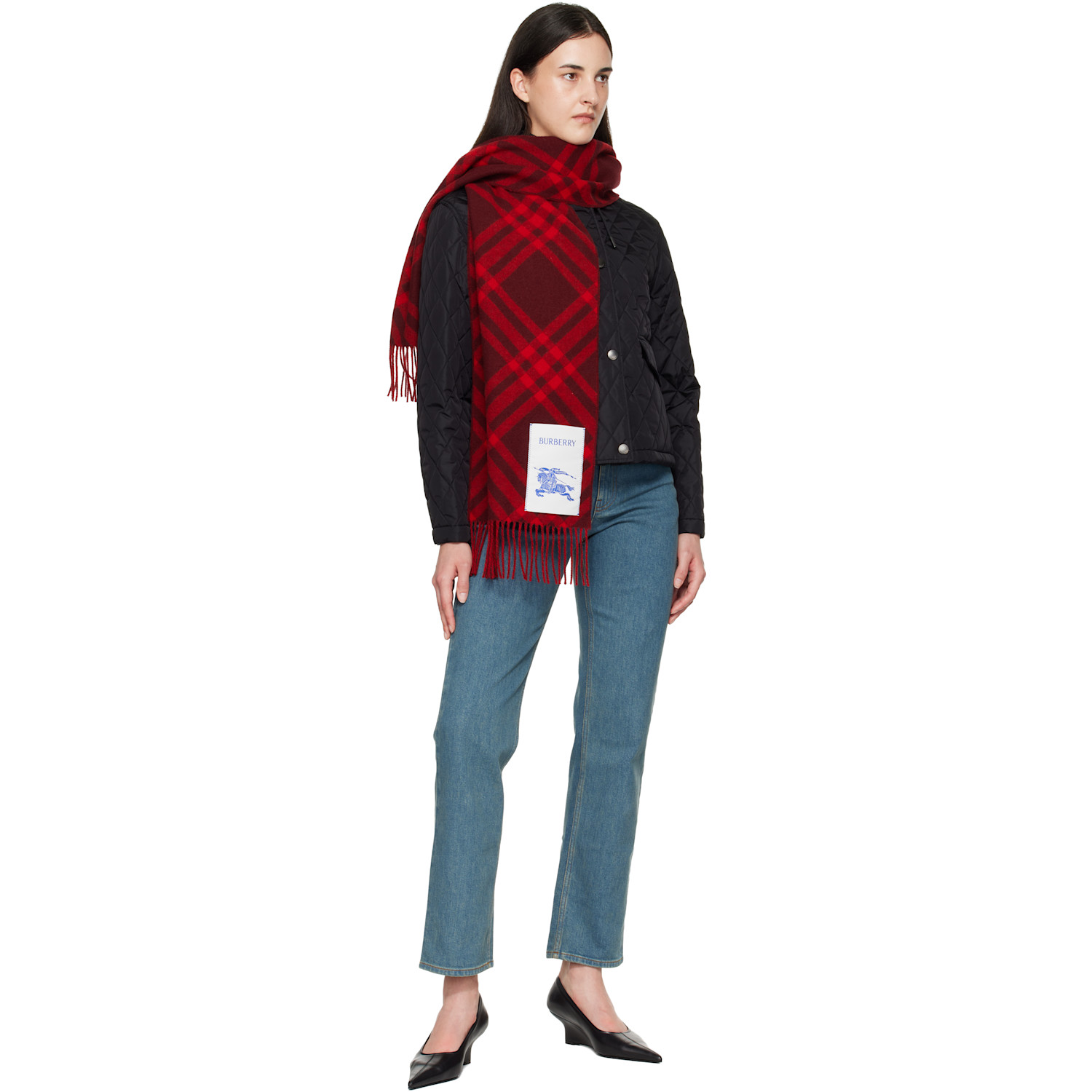  Burberry Red Check Cashmere Scarf 