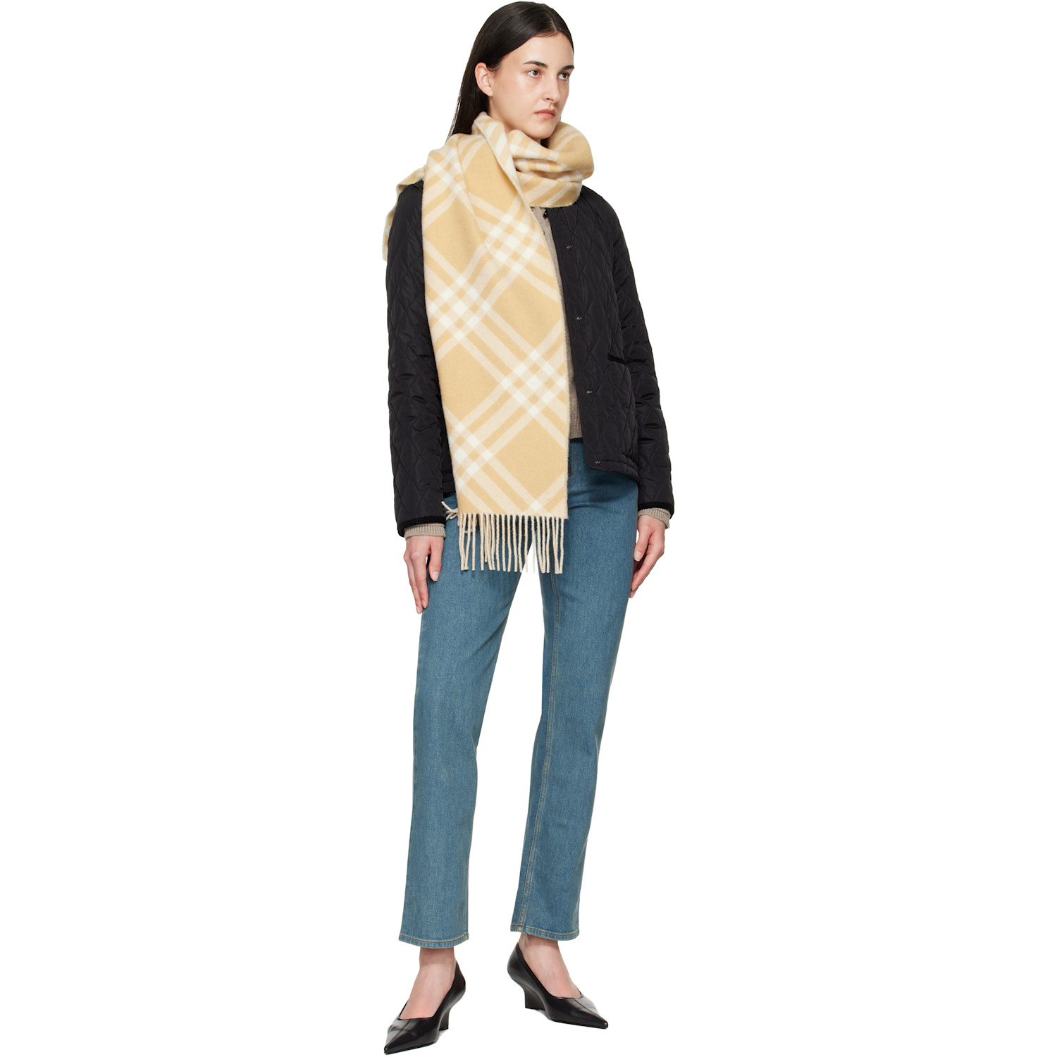  Burberry Beige Check Cashmere Scarf 