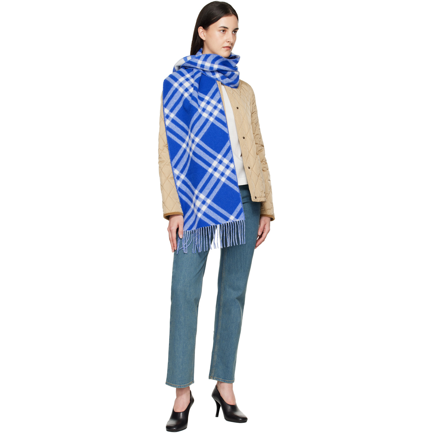  Burberry Blue Check Cashmere Scarf 