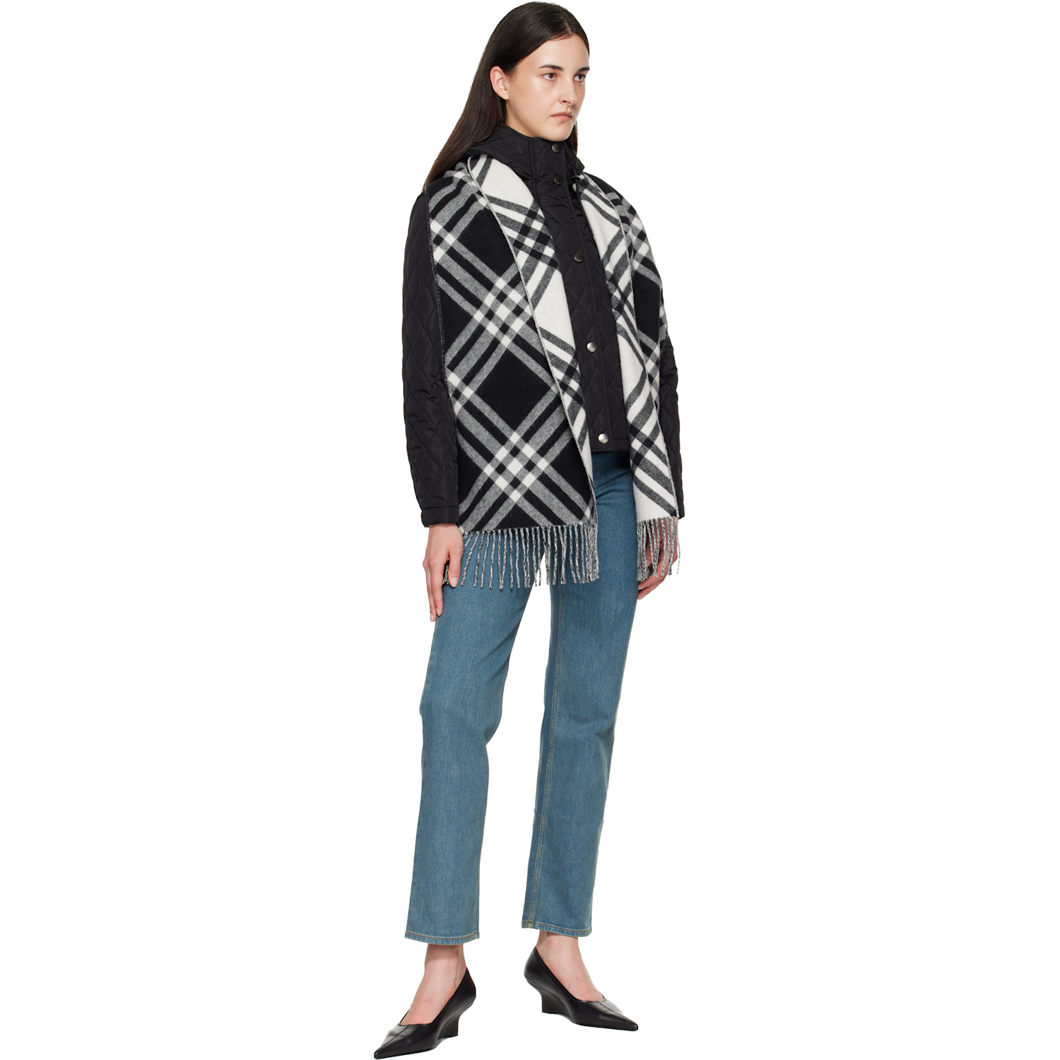  Burberry Black Check Cashmere Scarf 