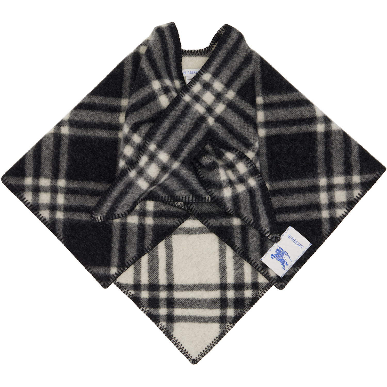 Burberry Black & White Check Wool Capelet Scarf