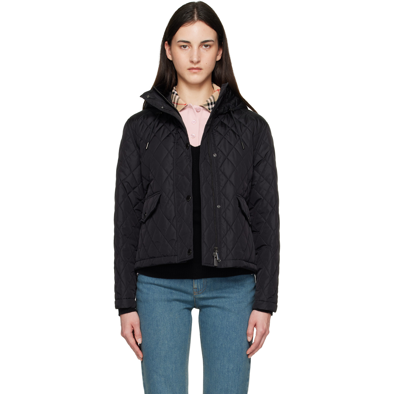 Burberry Black Cropped Quilted Nylon Hooded Jacket