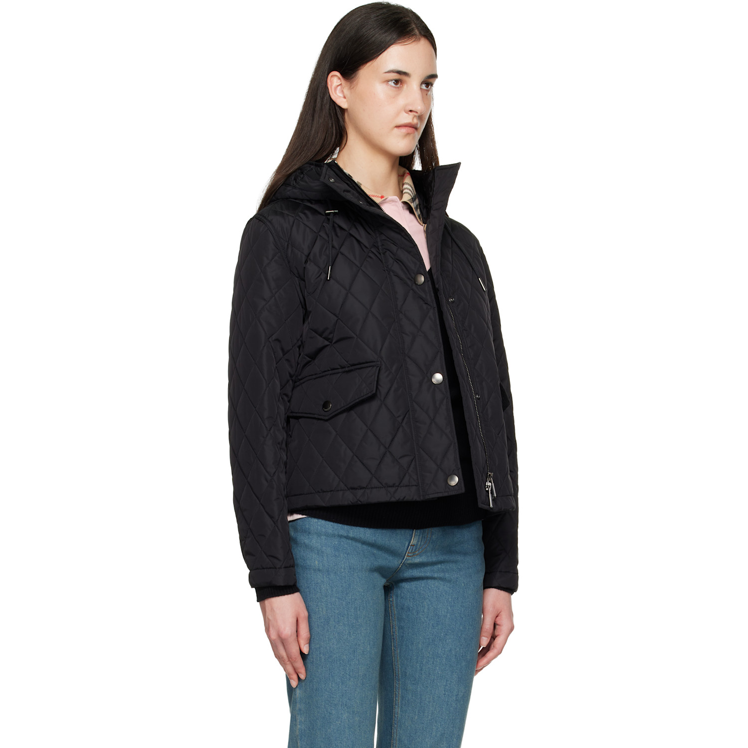  Burberry Black Cropped Quilted Nylon Hooded Jacket 