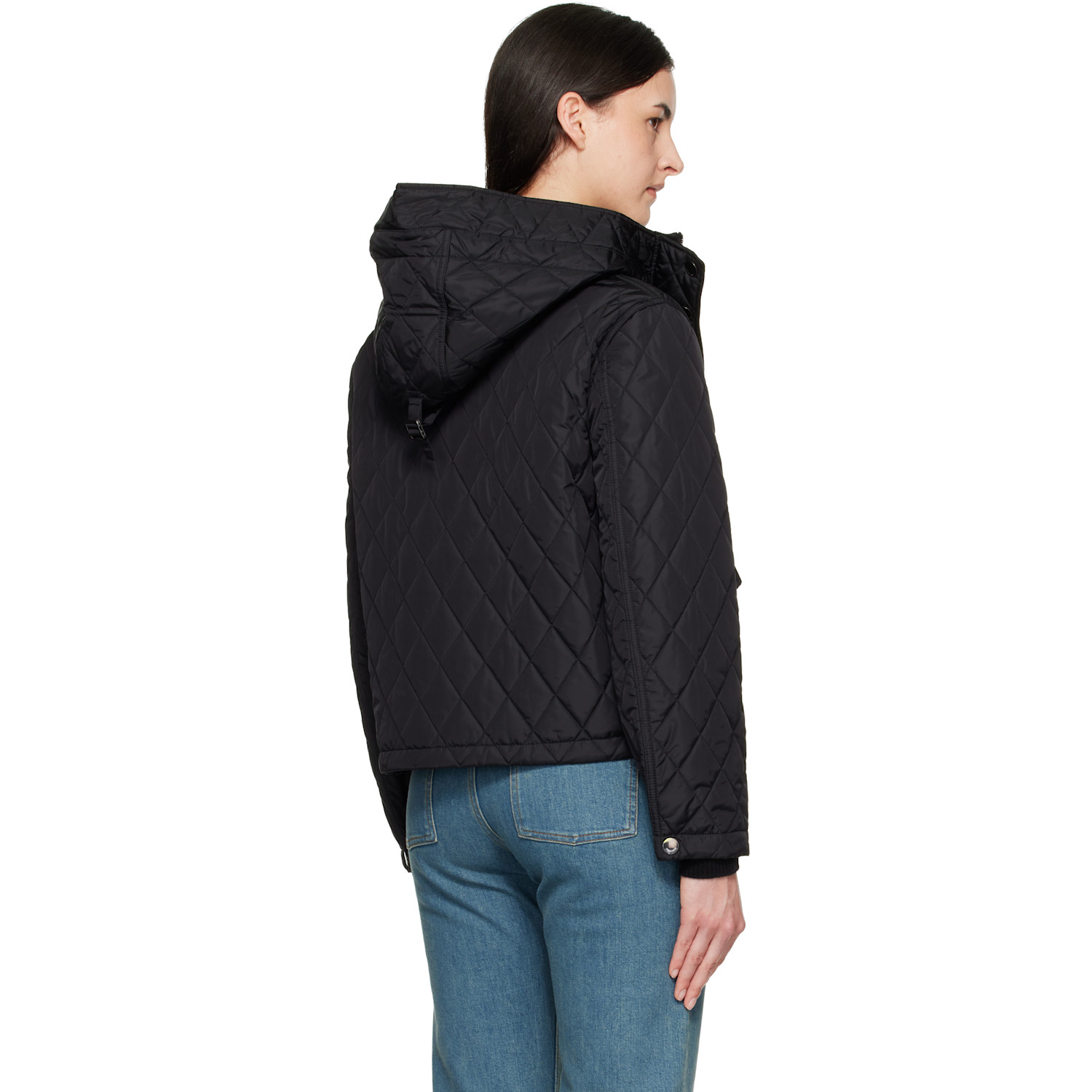  Burberry Black Cropped Quilted Nylon Hooded Jacket 