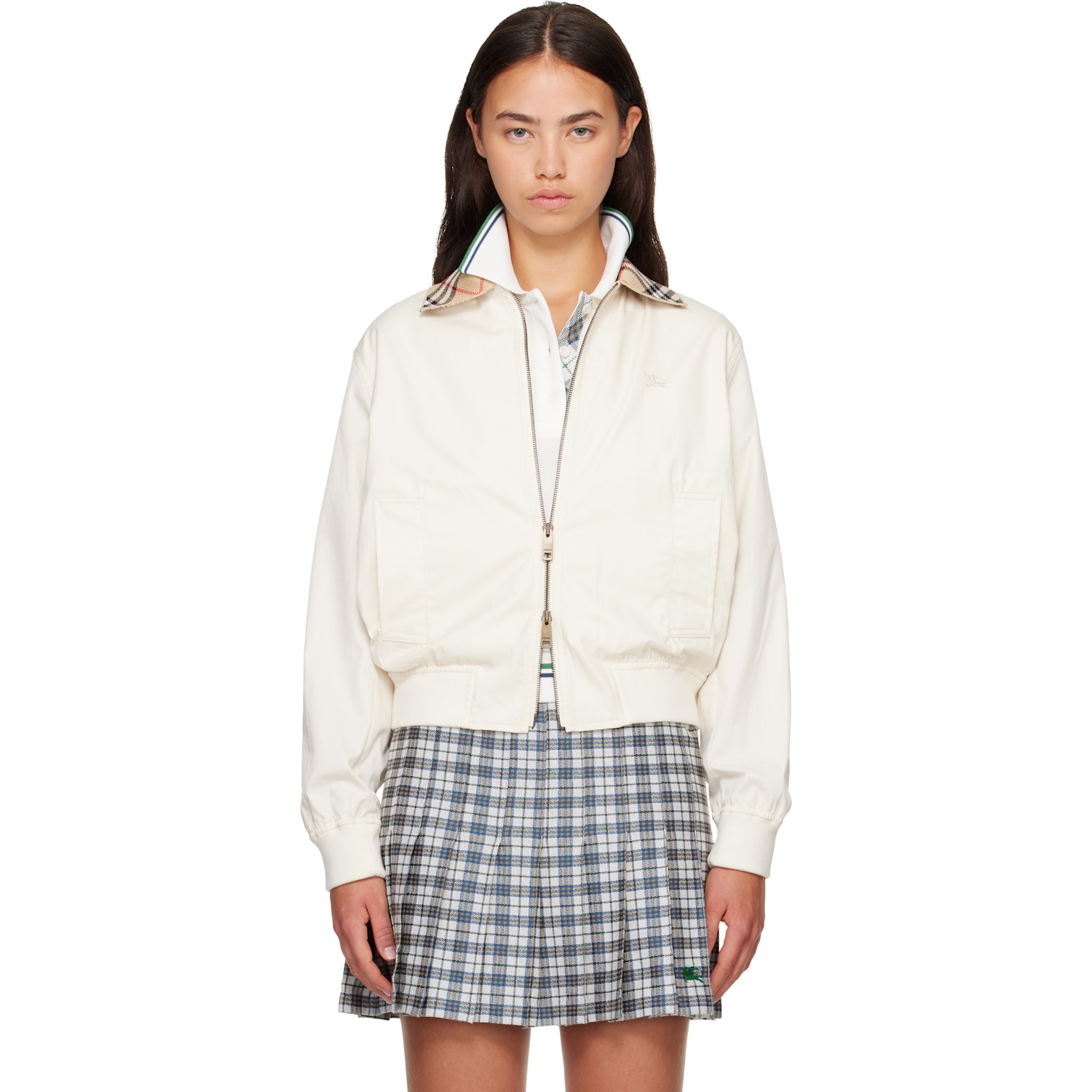 Burberry Off-White Cropped Tropical Gabardine Hayfield Harrington Jacket