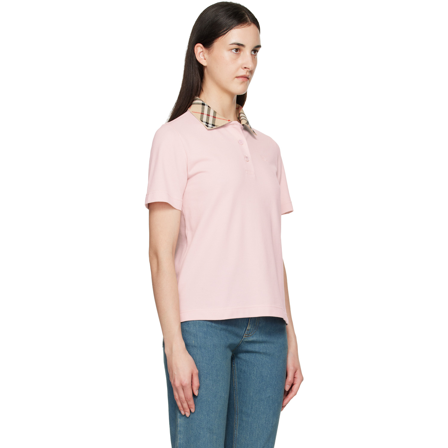  Burberry Pink Check Collar Polo 