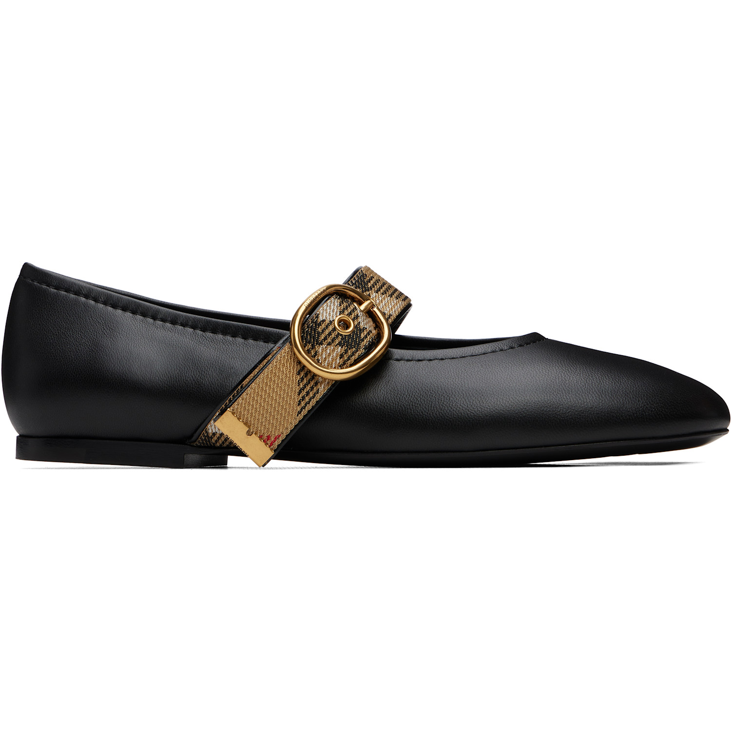 Burberry Black Check Strap Leather Robin Ballerina Flats