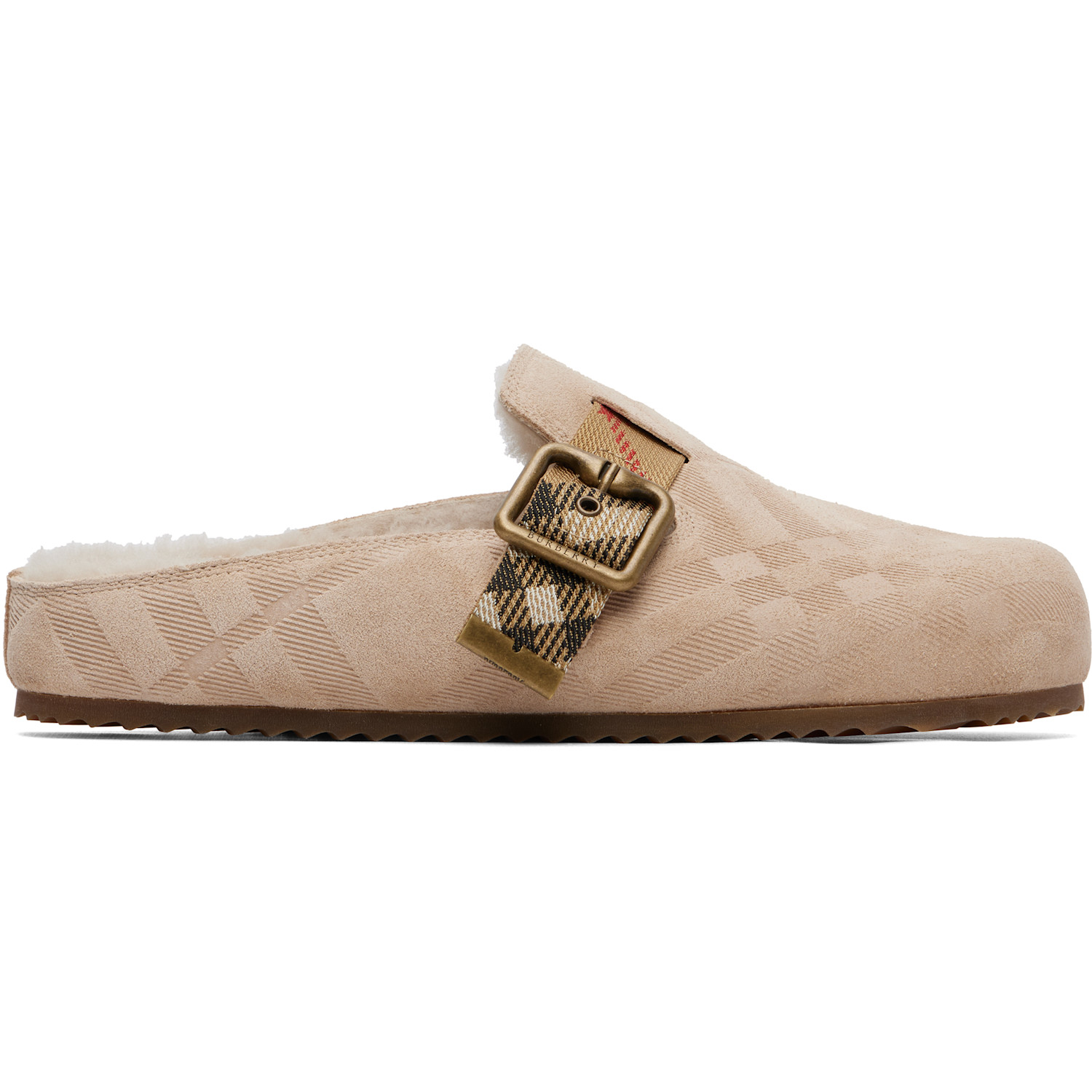 Burberry Beige Check Shearling Urchin Clog Loafers