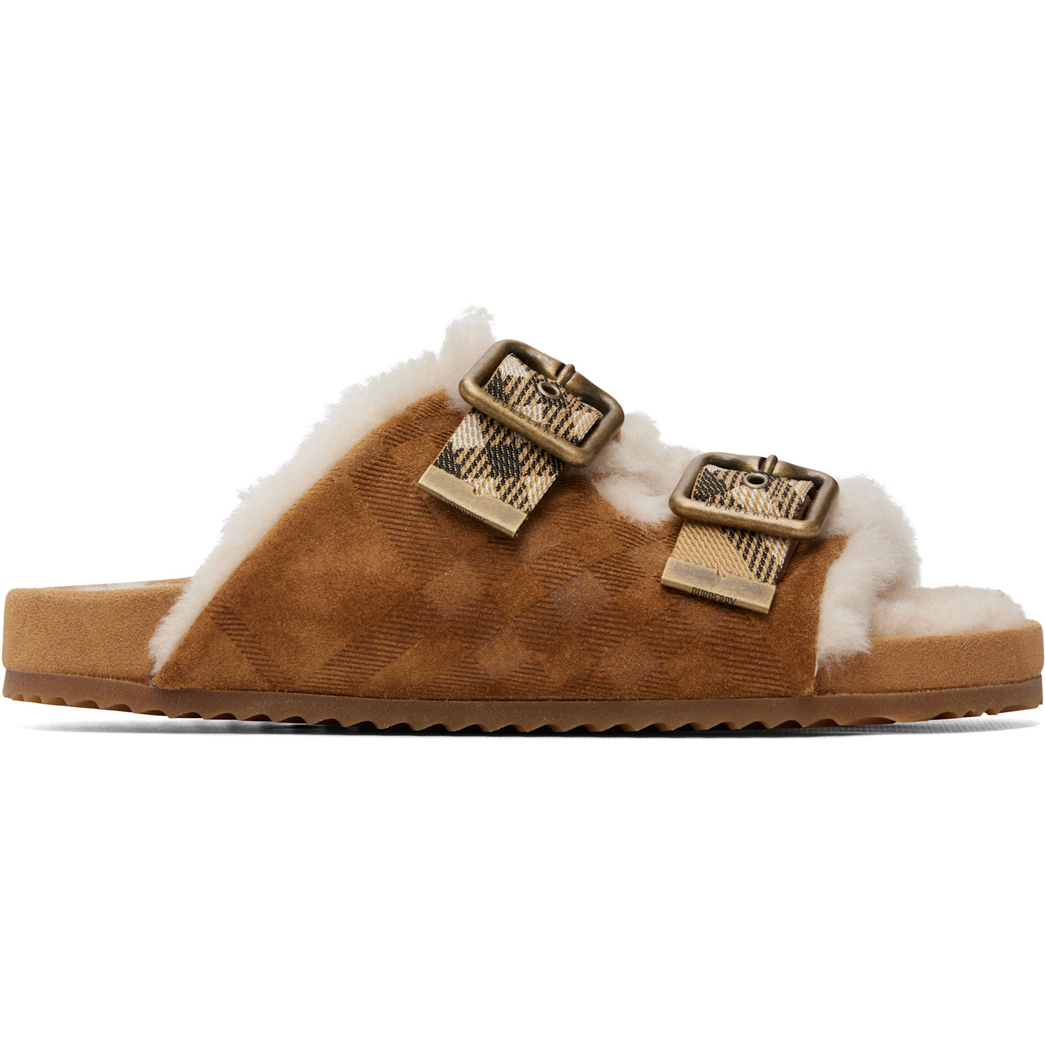 Burberry Beige Check Shearling Urchin Sandals
