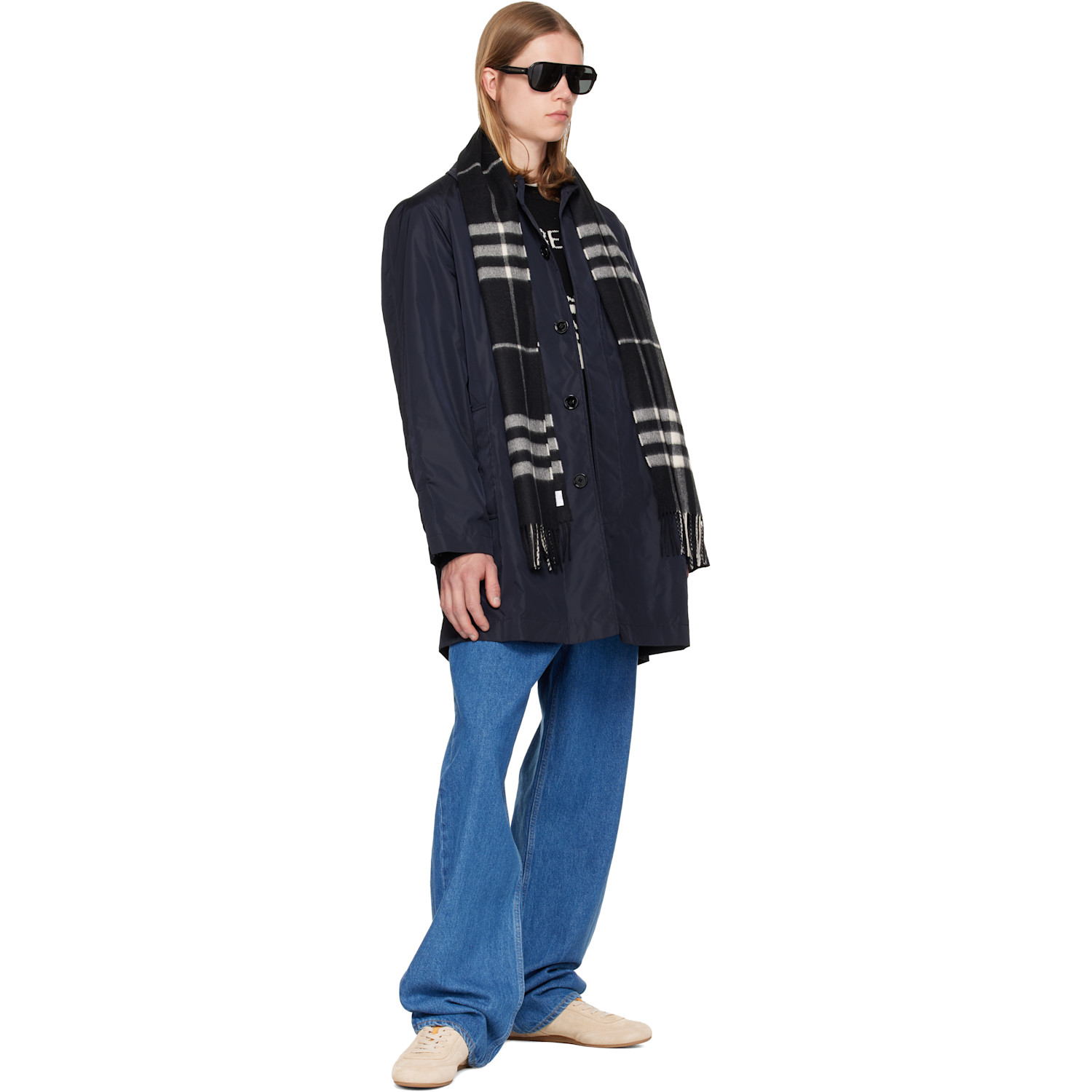  Burberry Black Check Cashmere Scarf 