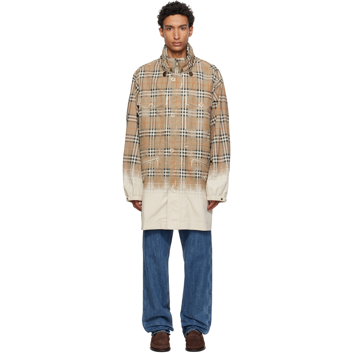 Burberry Beige Gradient Check Tropical Gabardine Parka