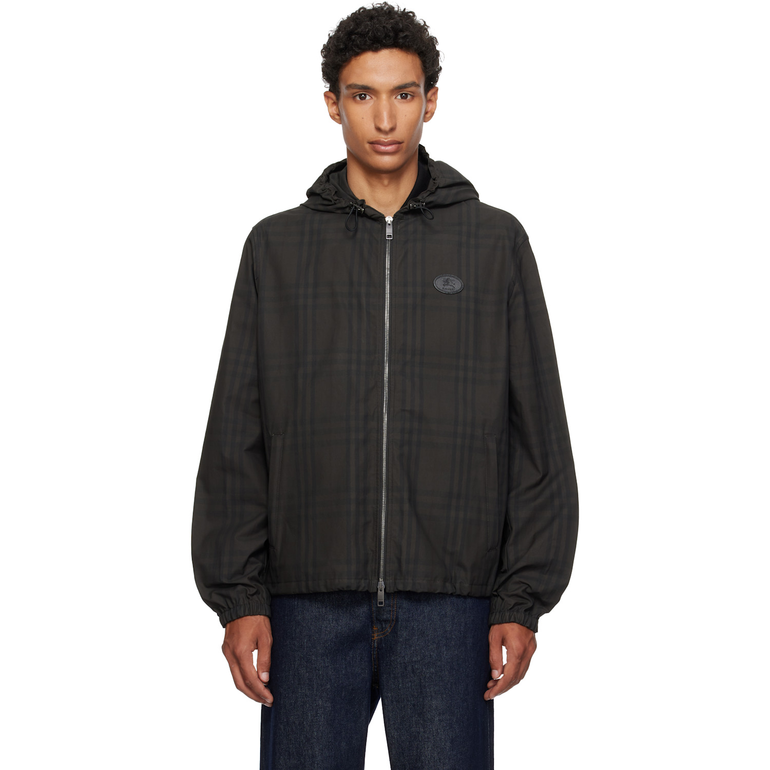 Burberry Black Check Cotton Newport Hooded Jacket