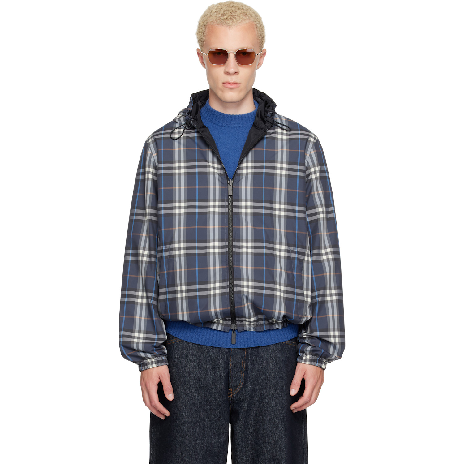 Burberry Navy Check Newport Hooded Reversible Jacket