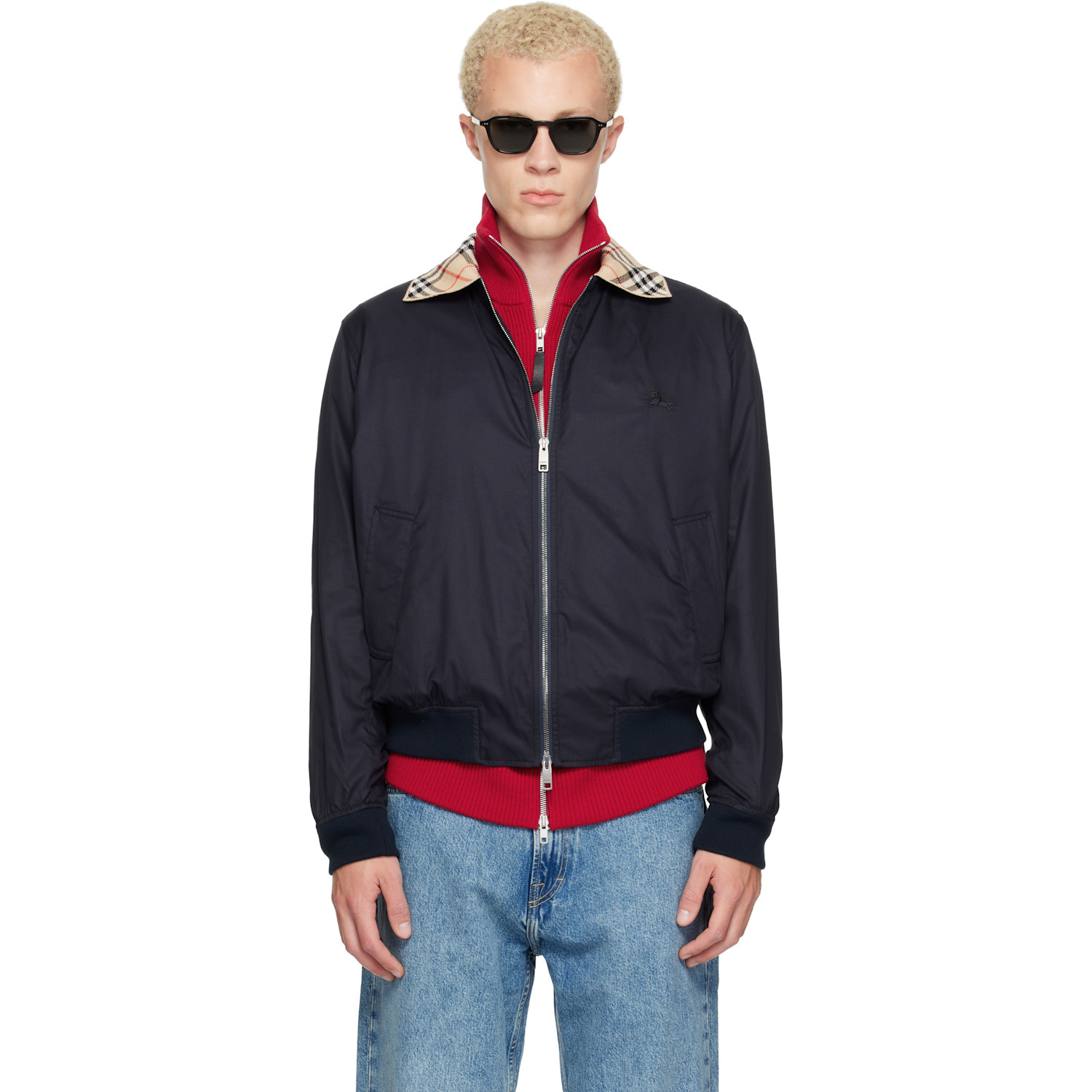Burberry Navy Gabardine Glenfields Harrington Jacket