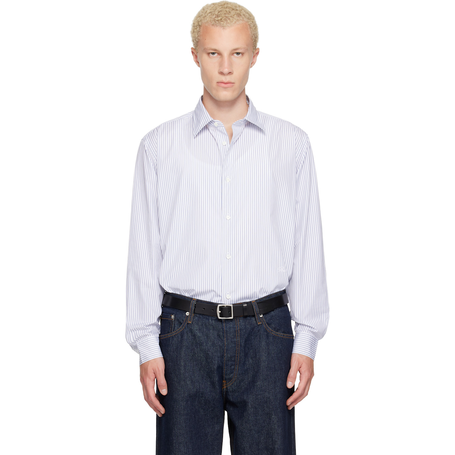 Burberry White & Blue Relaxed Fit Striped Cotton Shirt