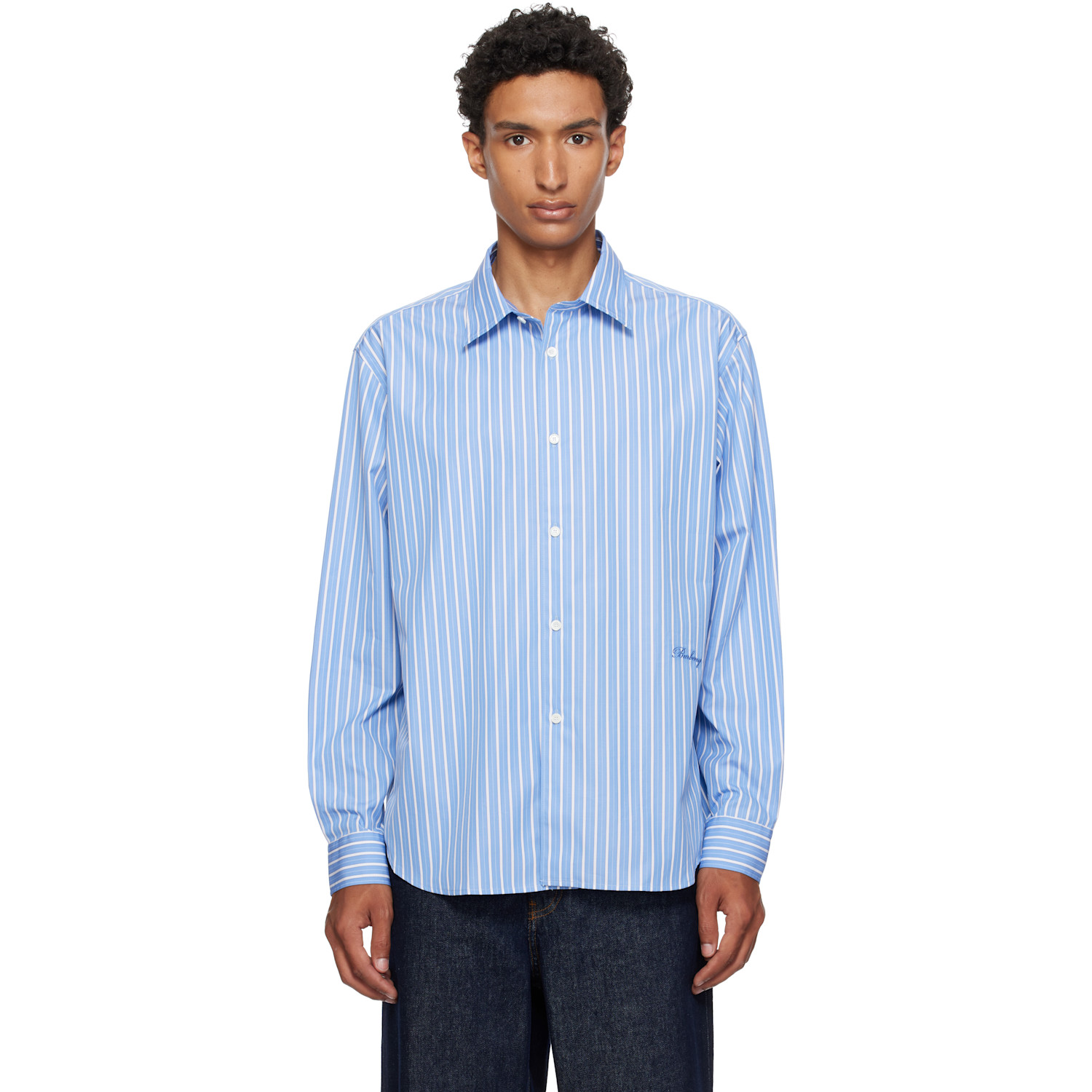 Burberry Blue Relaxed Fit Striped Cotton Shirt