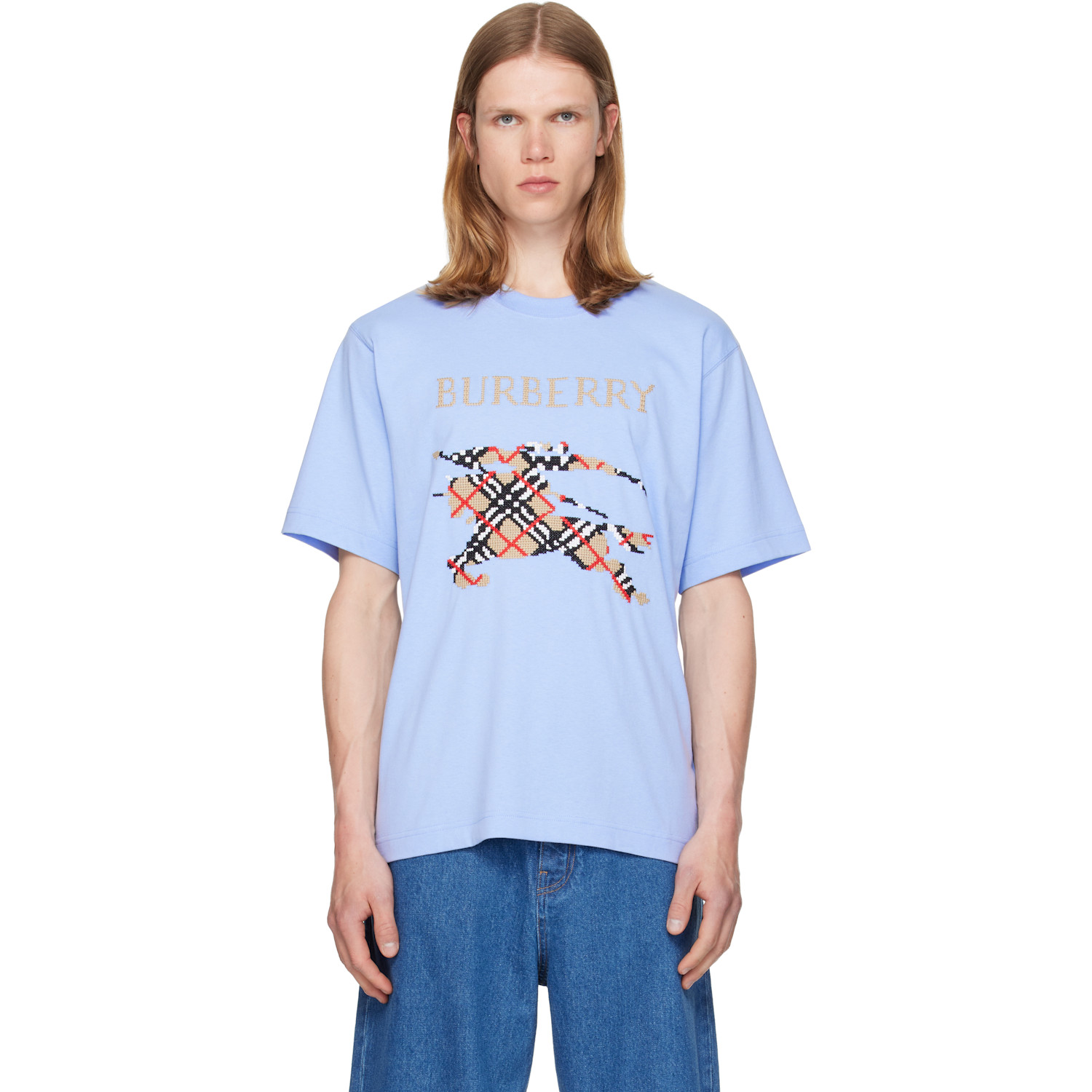 Burberry Blue Cross Stitch Knight Cotton T-shirt