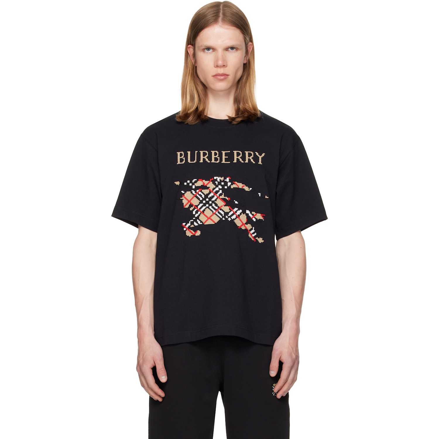 Burberry Black Cross Stitch Knight Cotton T-shirt