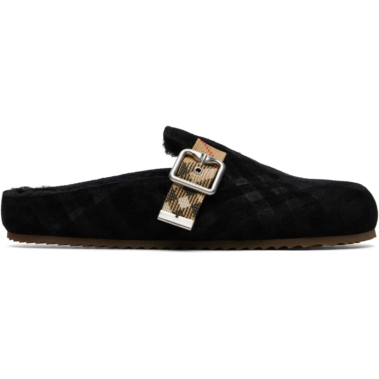 Burberry Black Check Shearling Urchin Clogs