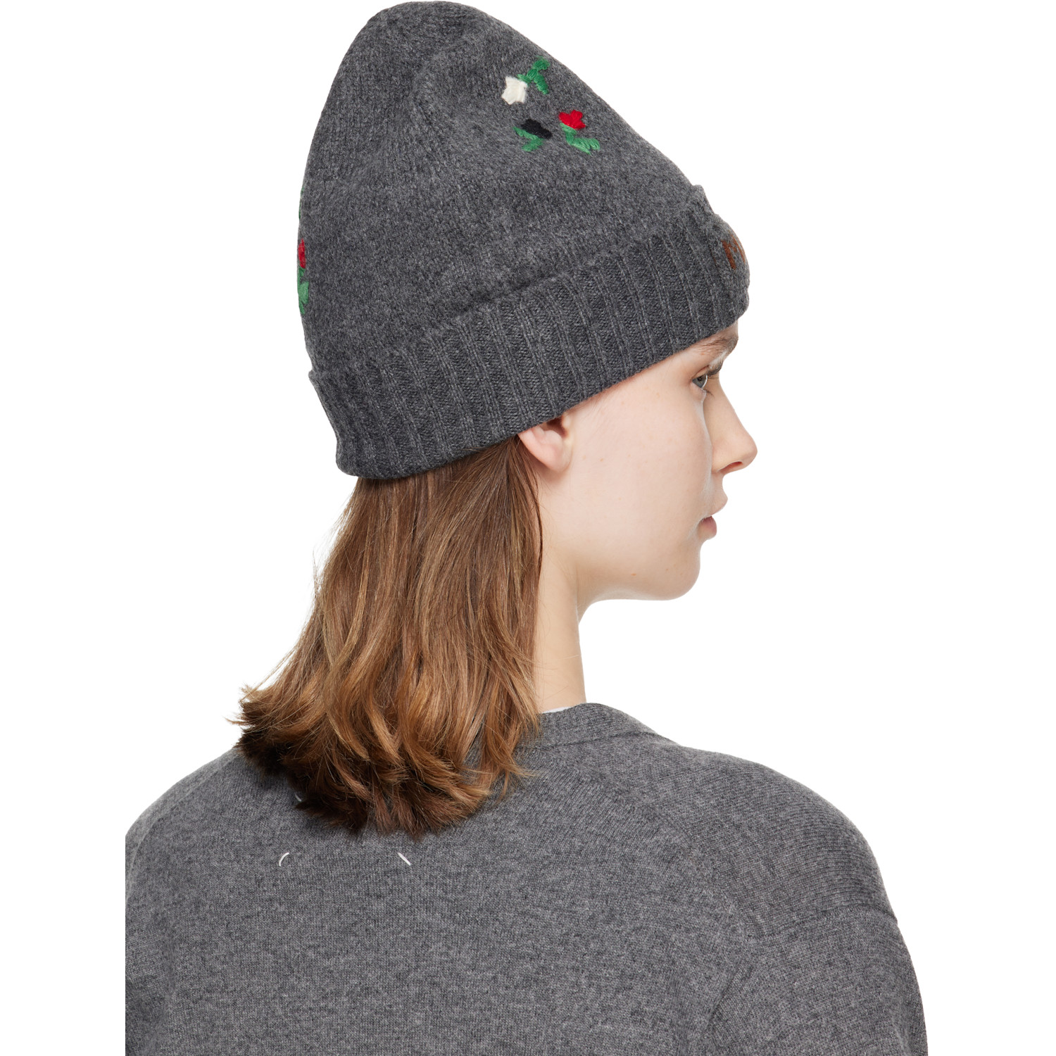  Marni Gray Wool & Cashmere Flower Beanie 