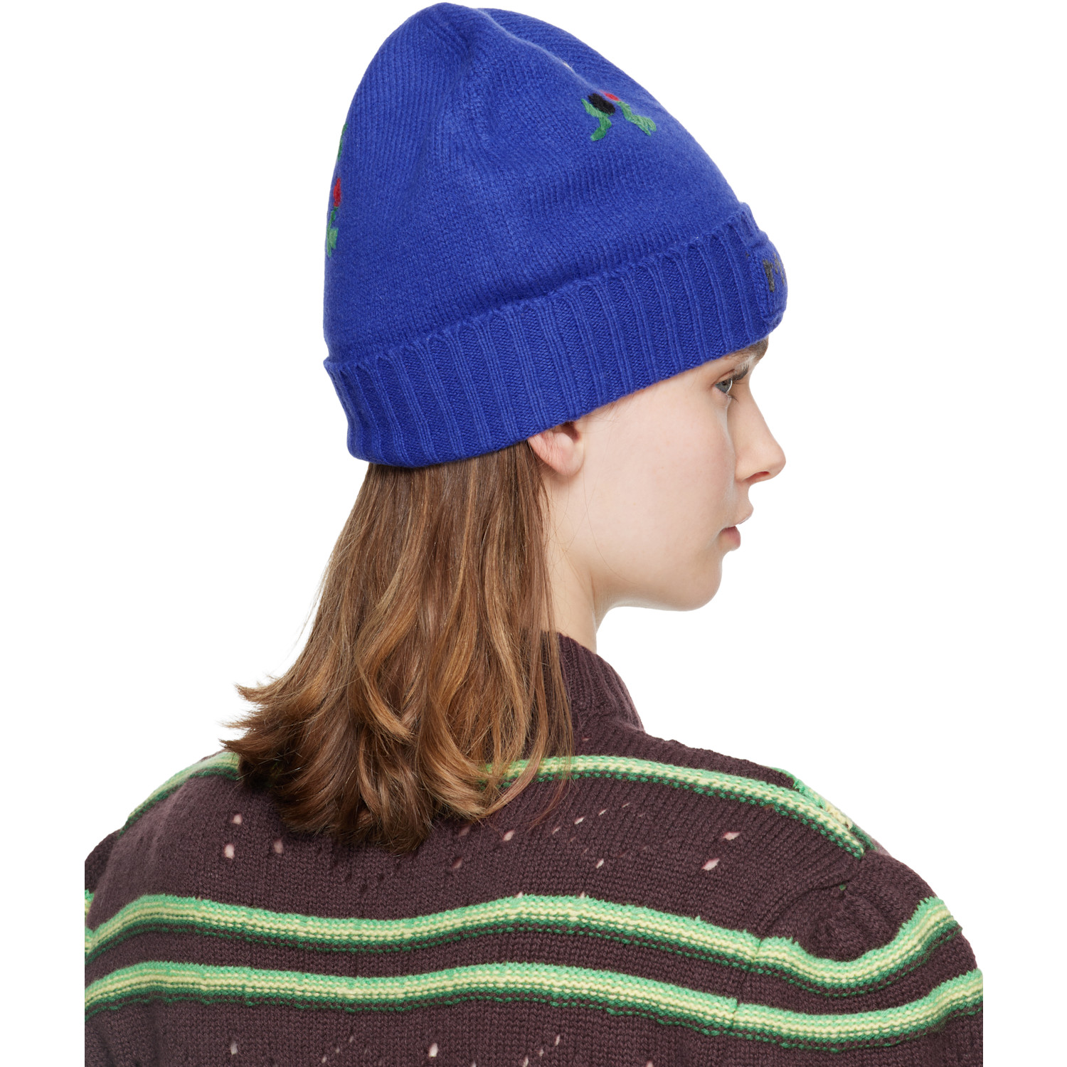  Marni Blue Wool & Cashmere Flower Beanie 