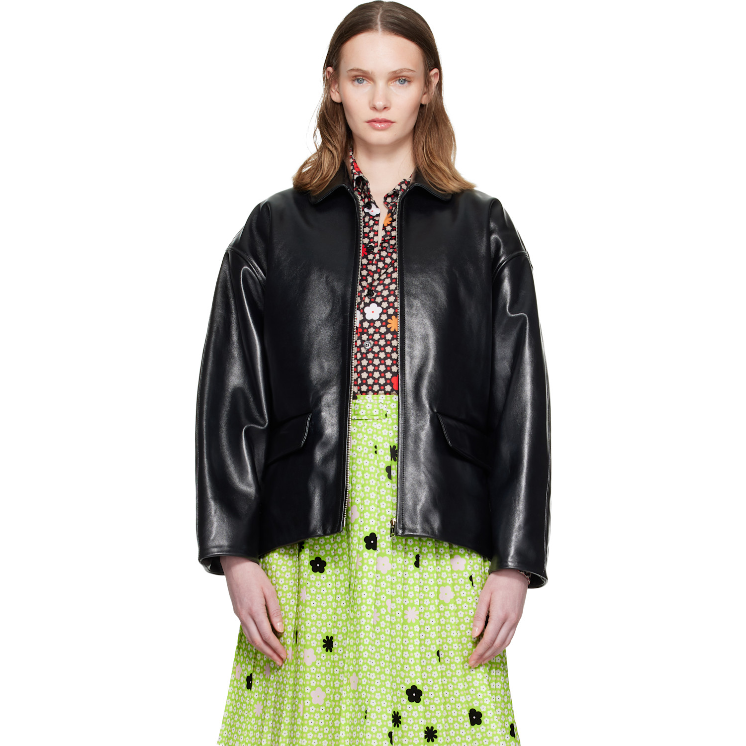 Marni Black Pointed Collar Leather Jacket