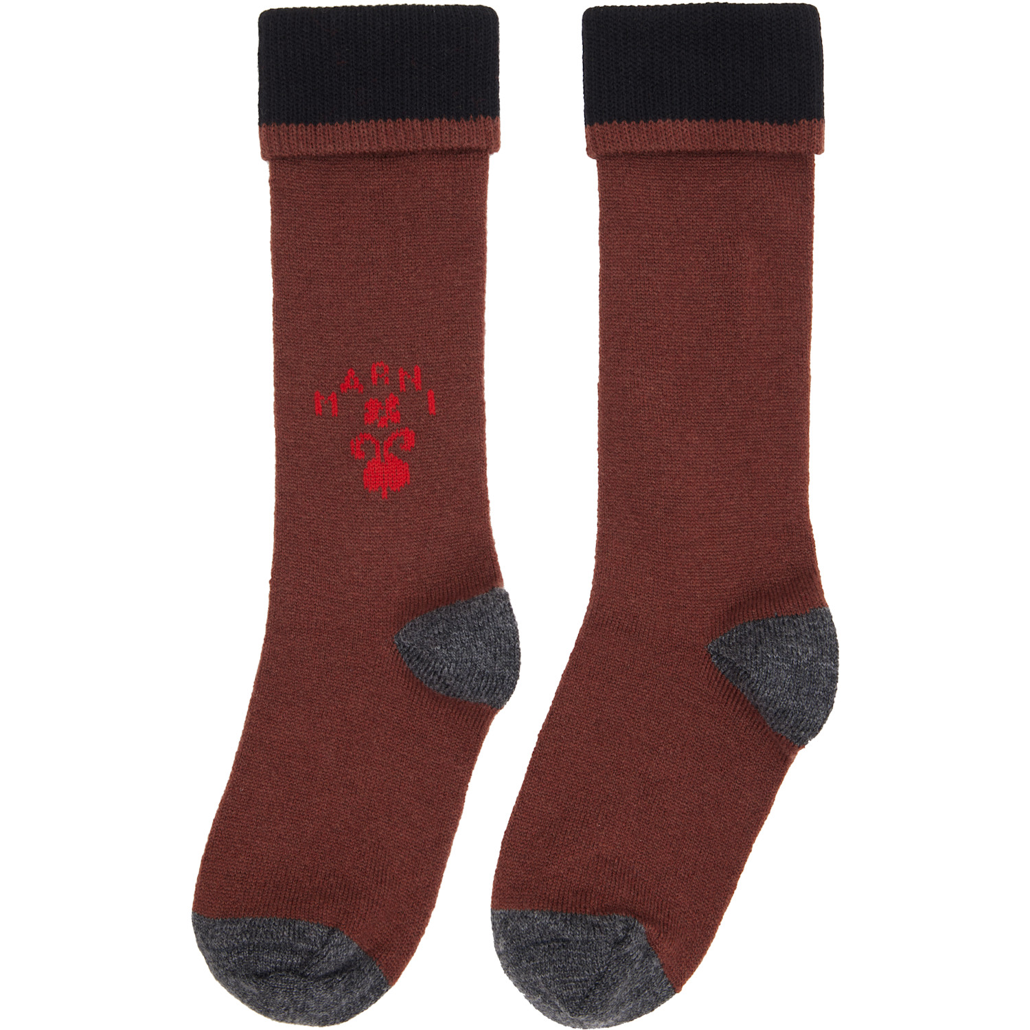  Marni Brown Wool Flower Logo Socks 