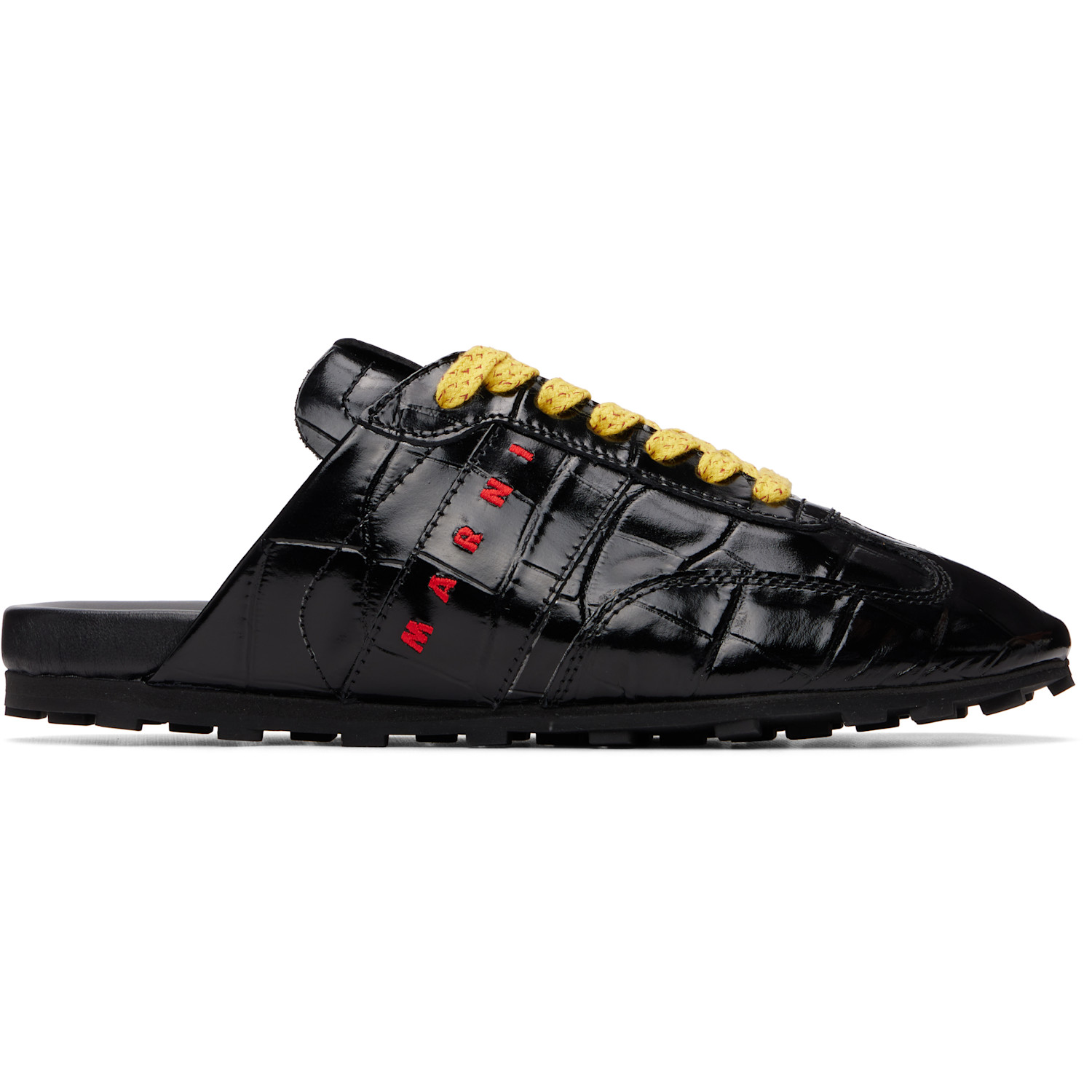 Marni Black Croc-Effect Leather Softy Soccer Slip-On Sneakers