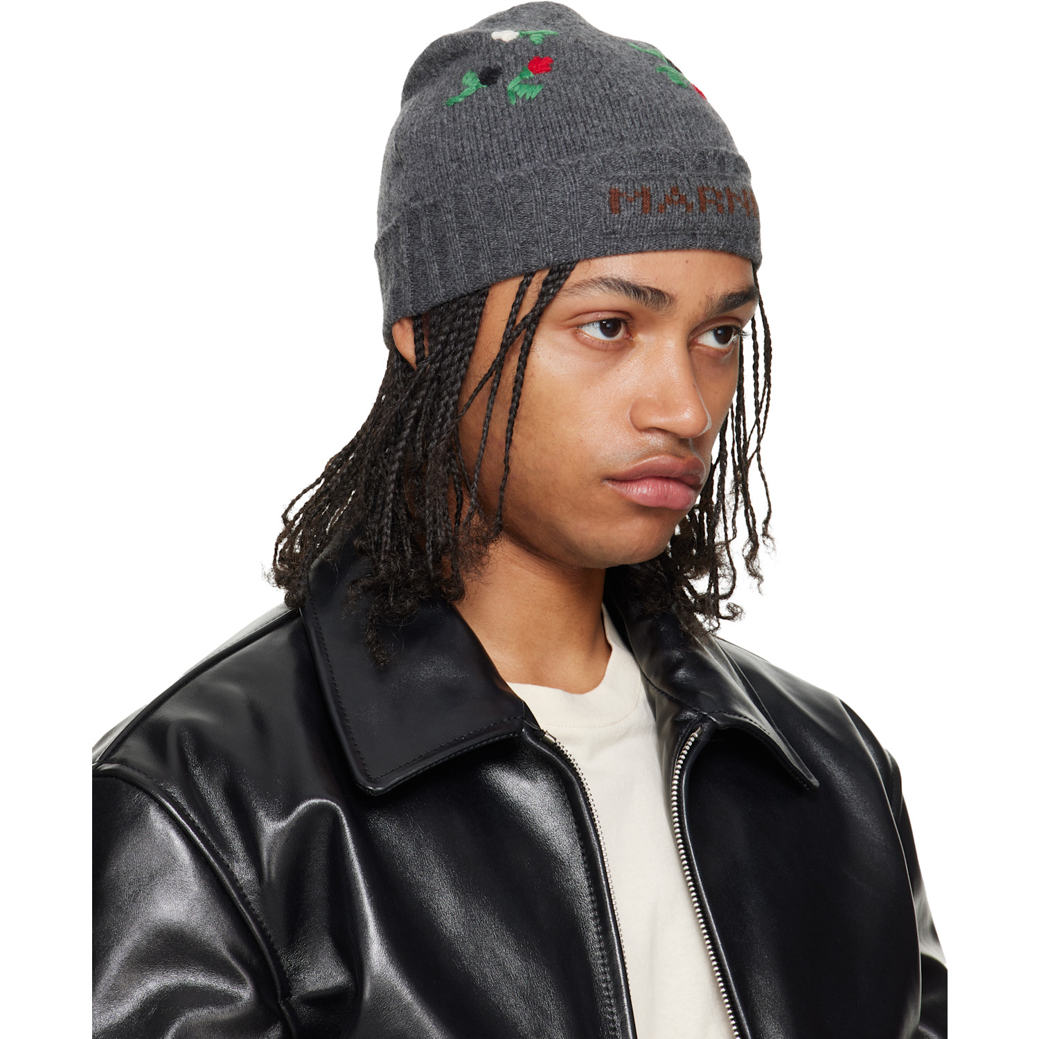  Marni Gray Wool & Cashmere Flower Beanie 