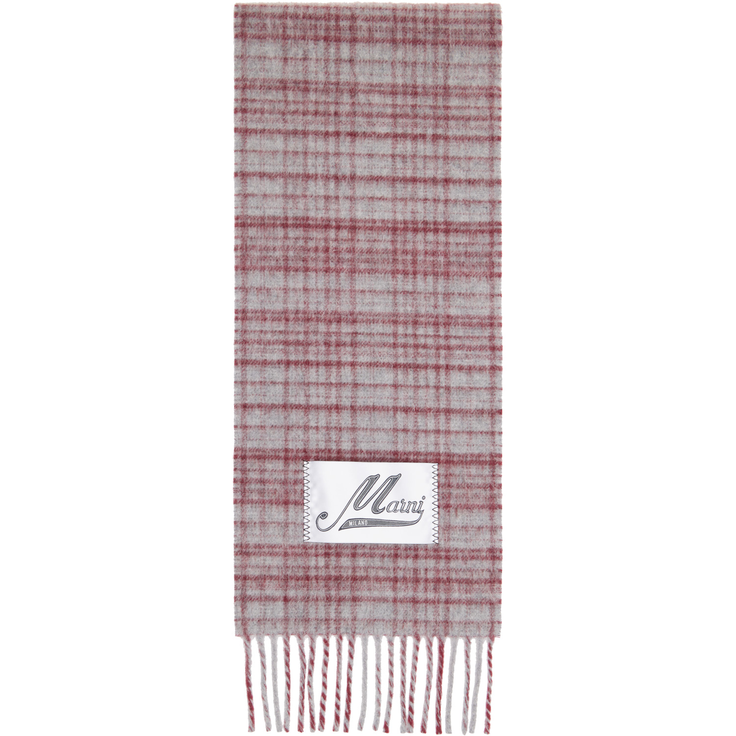 Marni Gray Wool Check Scarf