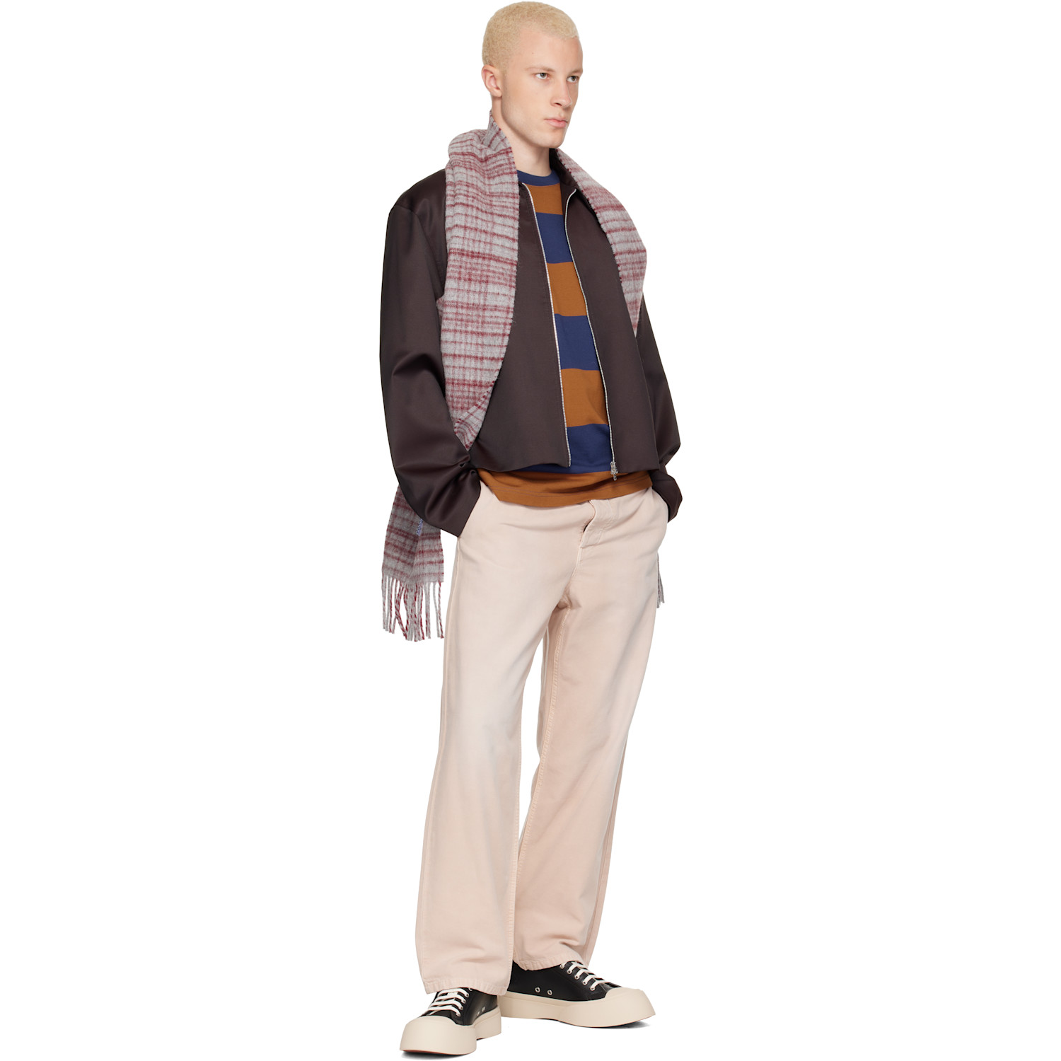  Marni Gray Wool Check Scarf 