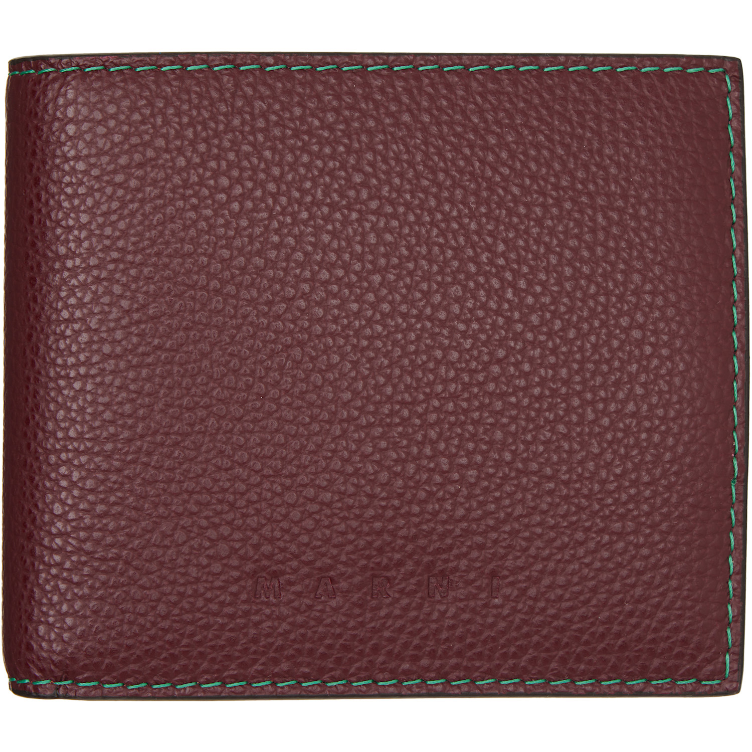 Marni Burgundy Contrast Stitching Leather Bifold Wallet