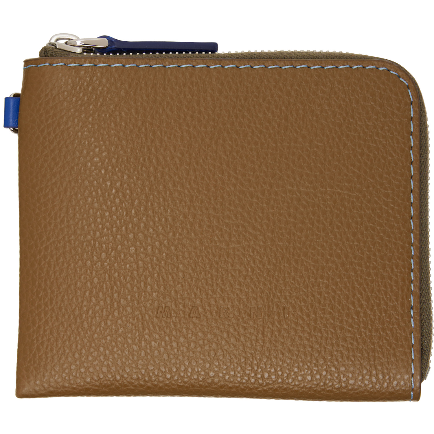 Marni Khaki Contrast Stitching Leather Zip Wallet