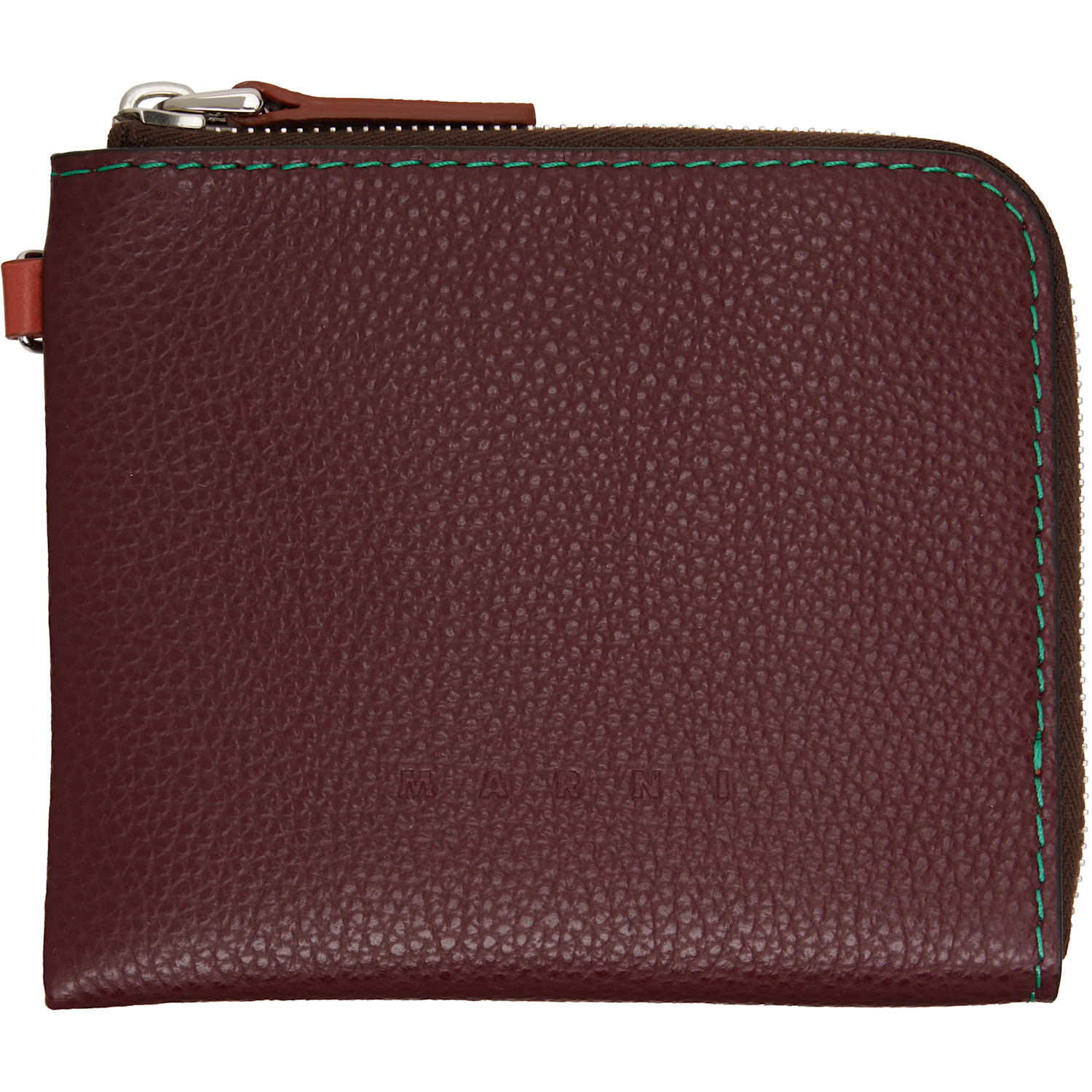 Marni Burgundy Contrast Stitching Leather Zip Wallet