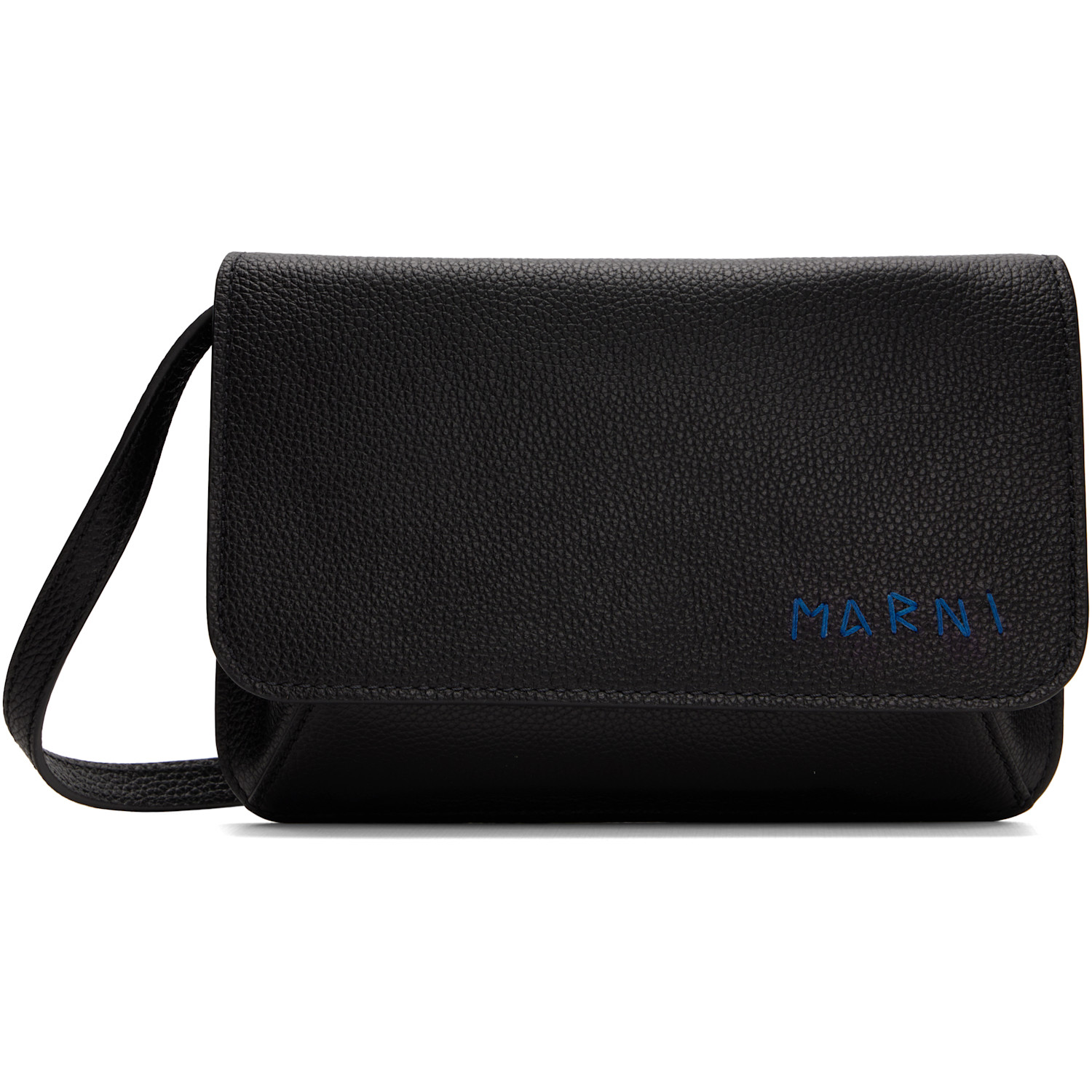 Marni Black Leather 'Marni Mending Embroidery' Pouch