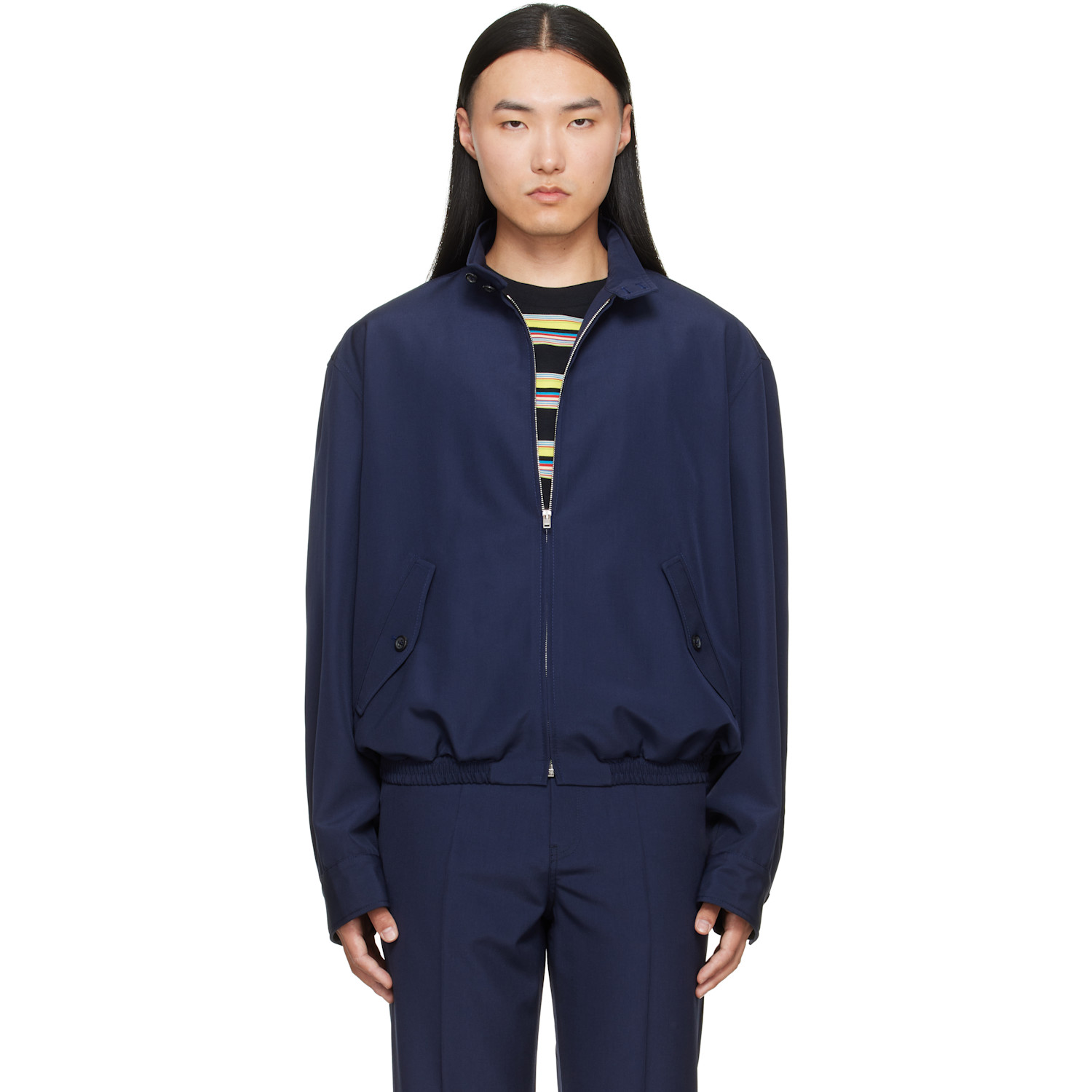 Marni Navy Embroidered-Logo Jacket