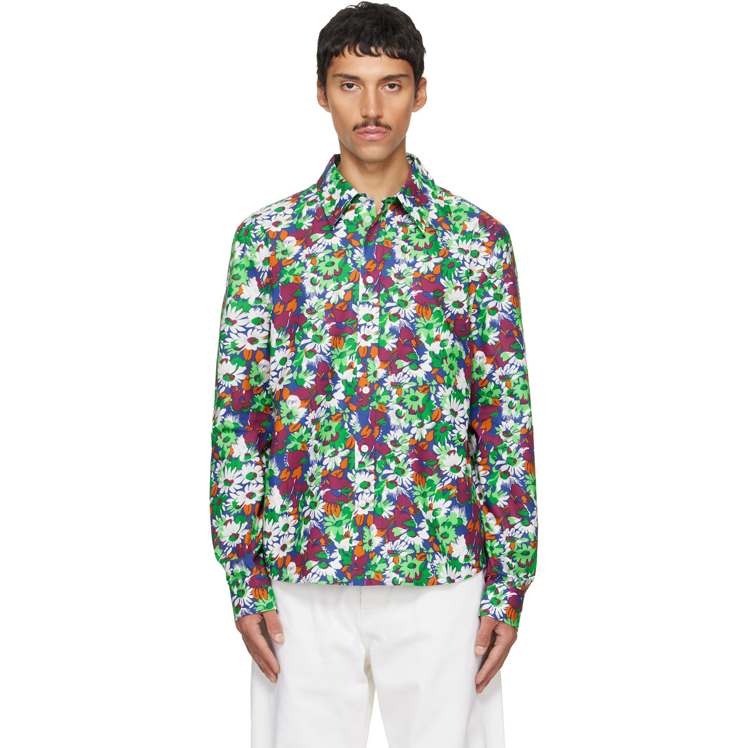 Marni Blue Pop Flowers Print Shirt