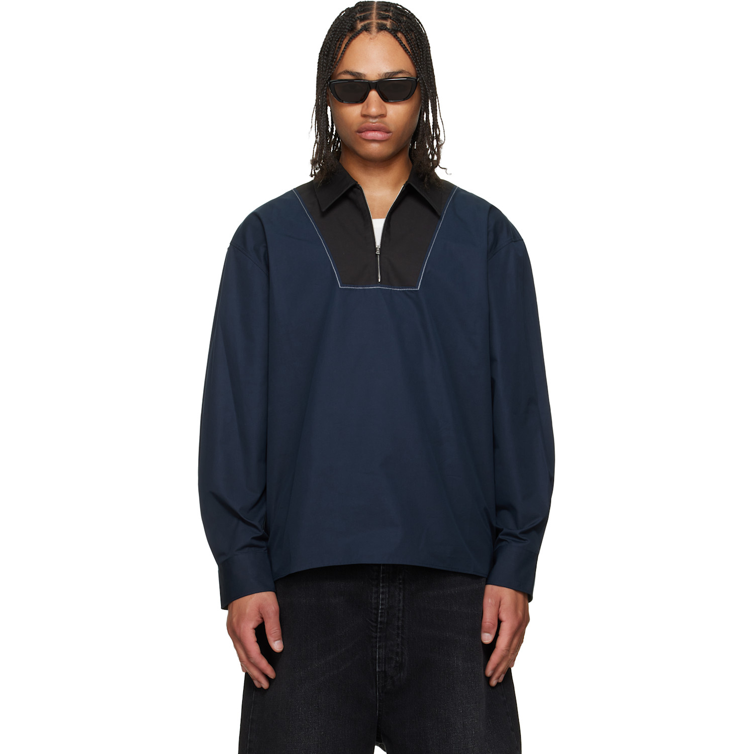 Marni Navy Poplin Zip Bib Shirt