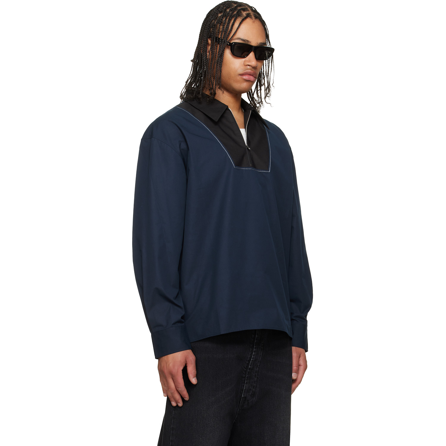  Marni Navy Poplin Zip Bib Shirt 