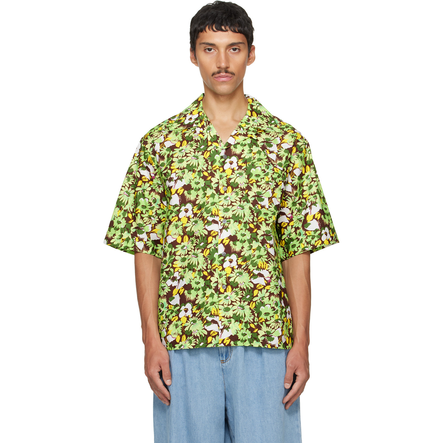 Marni Green Pop Flowers Print Shirt