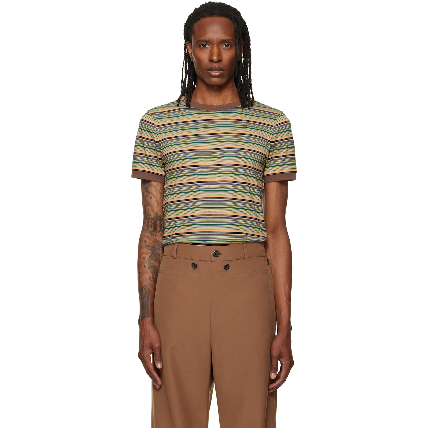 Marni Green Cotton Fine Stripes T-shirt
