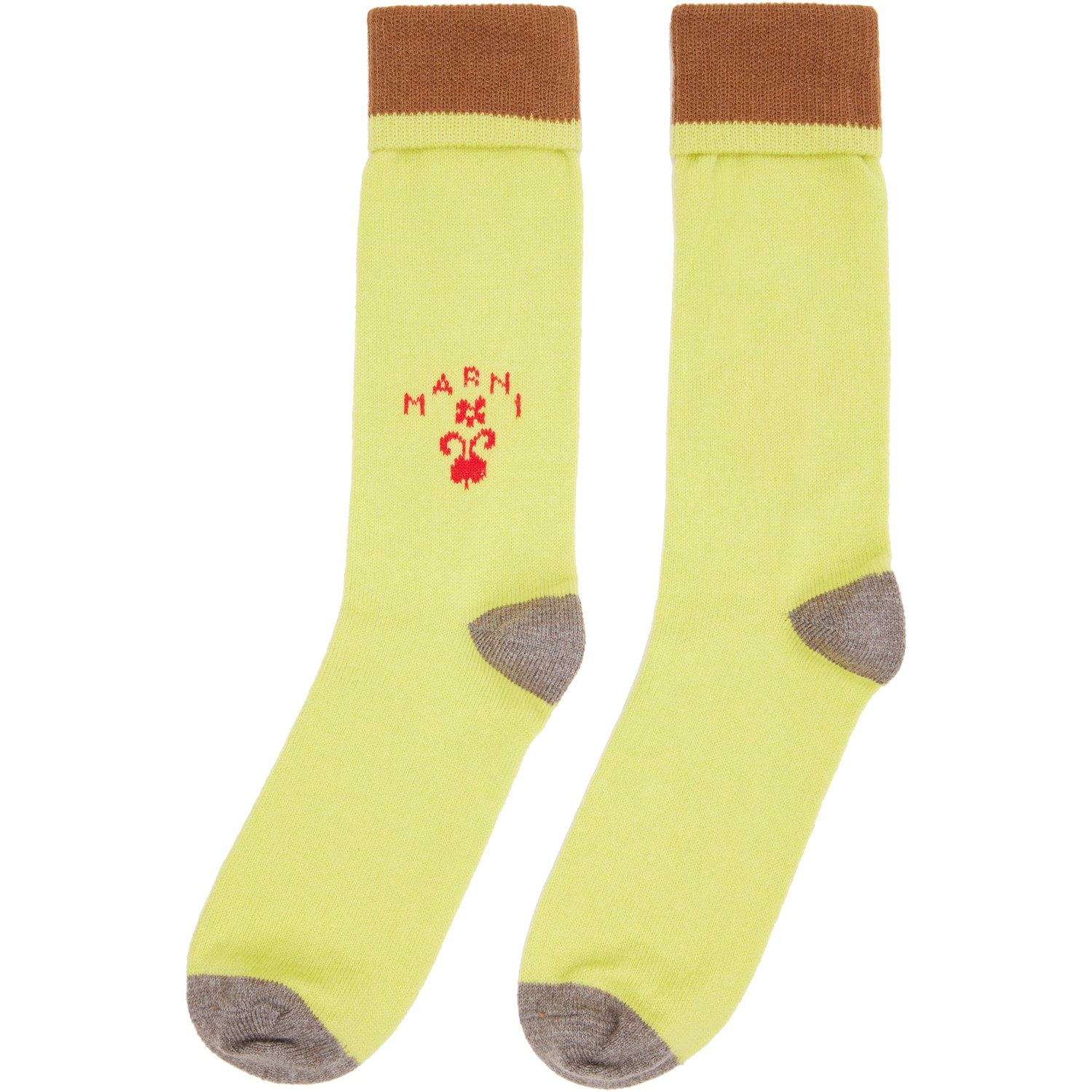  Marni Yellow Wool Flower Logo Socks 